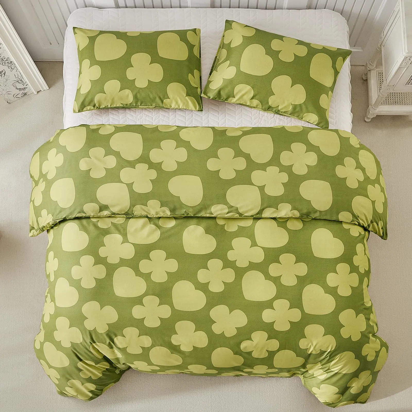 Tokokimo Set Copripiumino Matrimoniale 3 Pezzi in Microfibra con Motivo a Farfalla, 240x220 cm, Verde - immagine 3