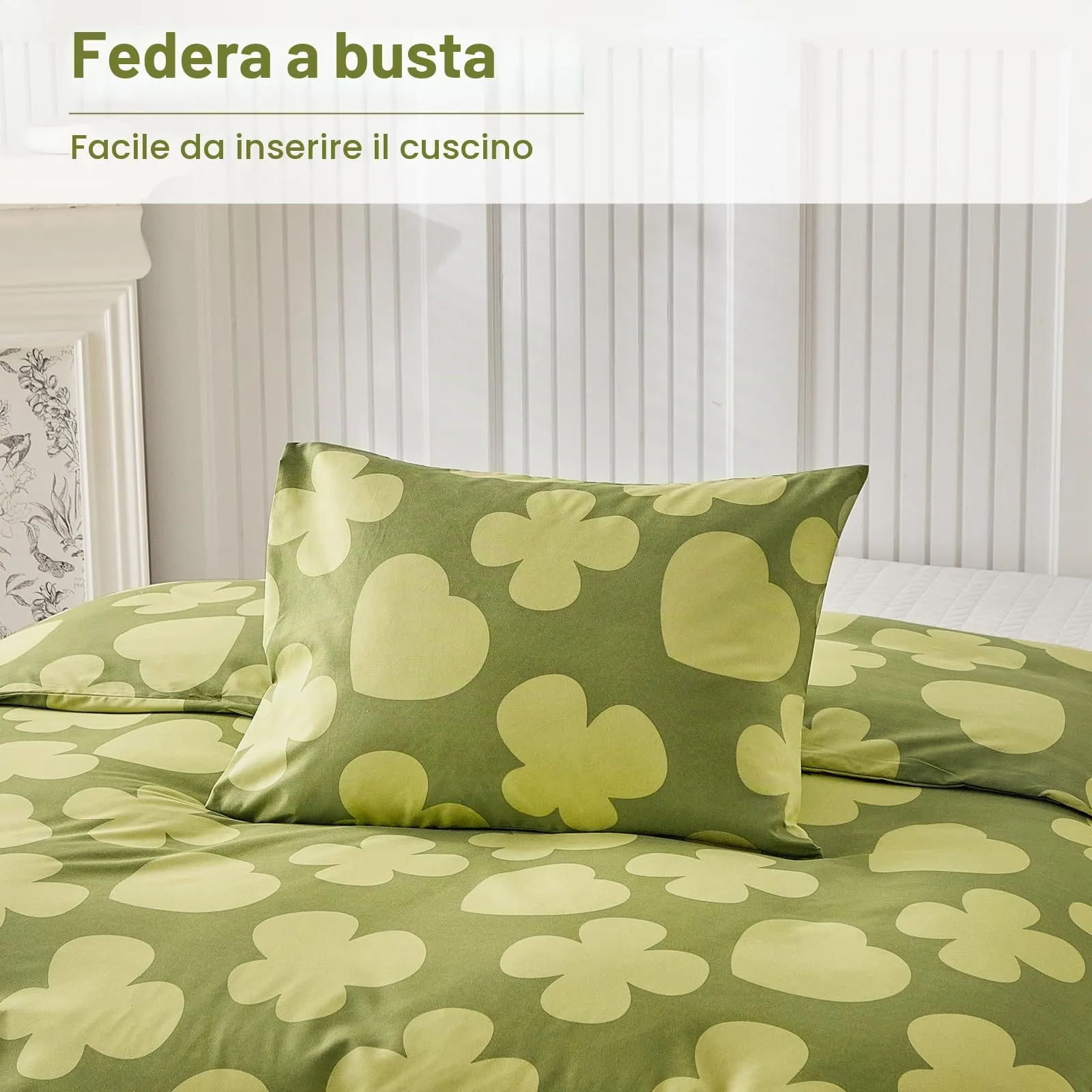 Tokokimo Set Copripiumino Matrimoniale 3 Pezzi in Microfibra con Motivo a Farfalla, 240x220 cm, Verde - immagine 7