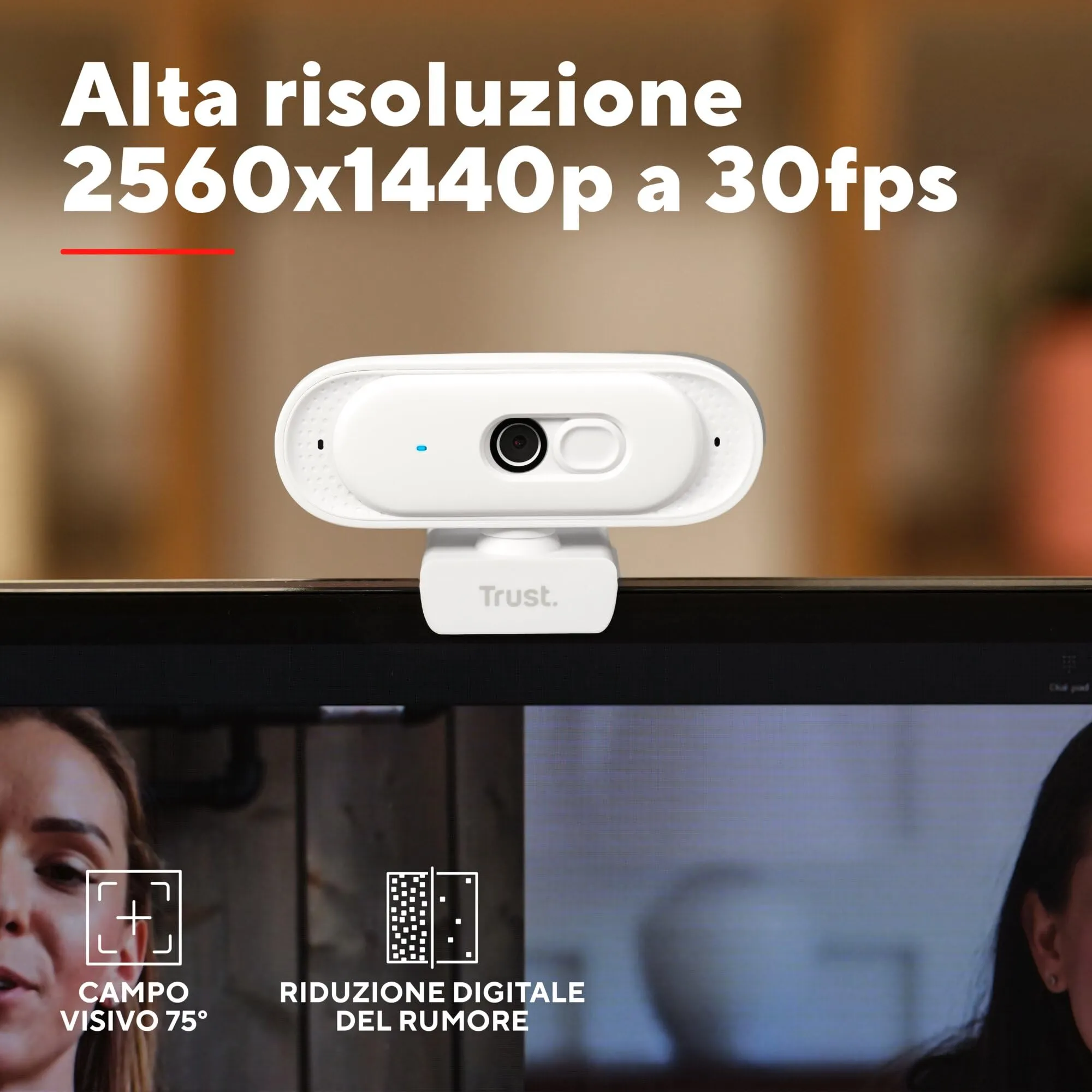 Trust Ovala 2K QHD Webcam con Microfono e Filtro Privacy, Bianco - immagine 3