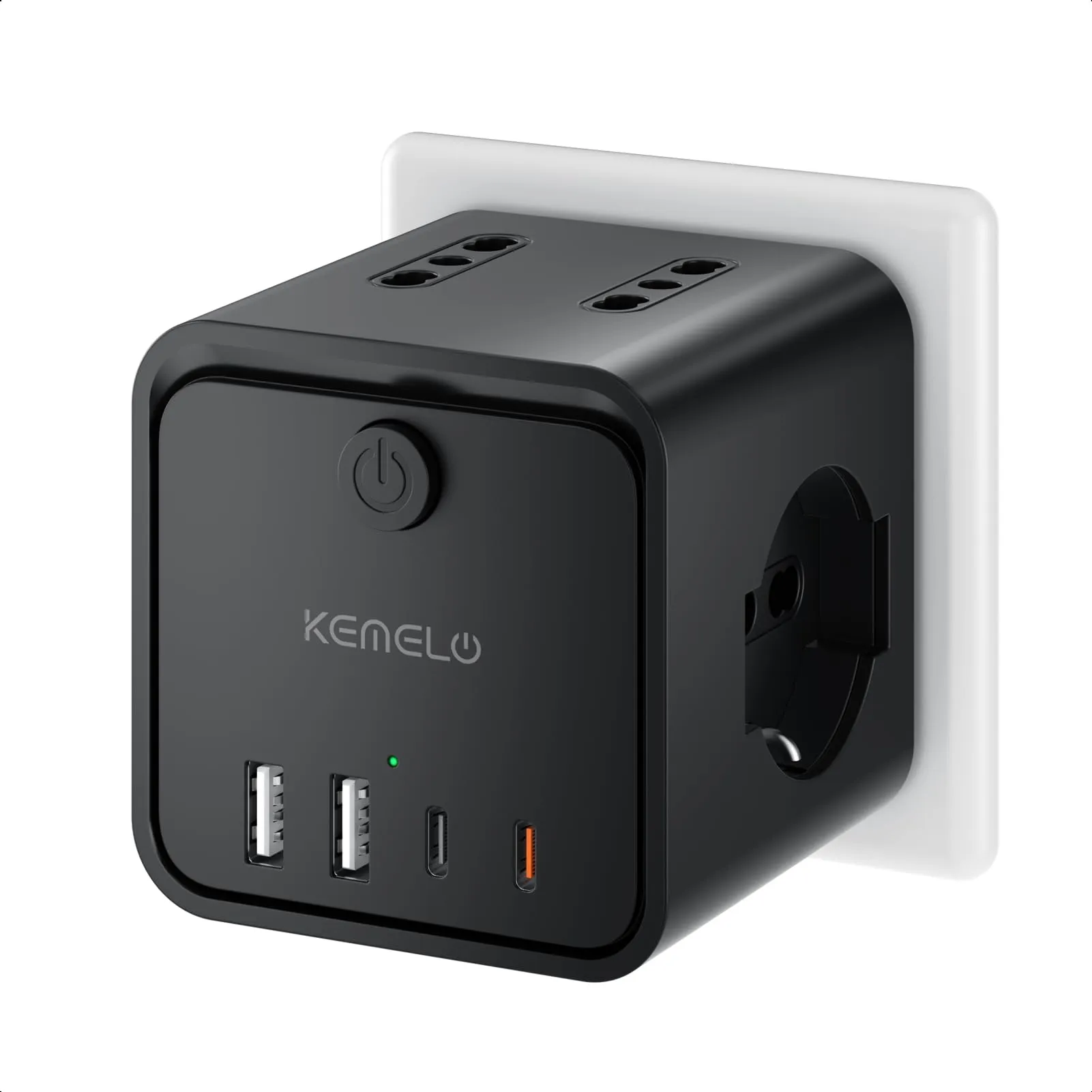 KEMELO Ciabatta Elettrica Multipresa PD 30W, 4 Prese Universali ITA e Schuko, 2 USB-A e 2 USB-C, Spina Piatta Salvaspazio con Interruttore - immagine 1