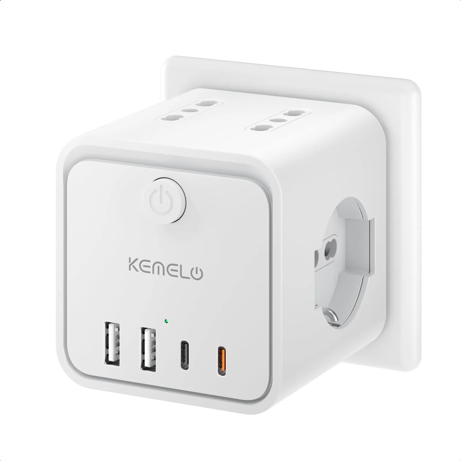 KEMELO Ciabatta Elettrica Multipresa PD 30W con 4 Prese Universali ITA/Schuko, 2 USB-A e 2 USB-C, Spina Piatta Salvaspazio con Interruttore - immagine 1