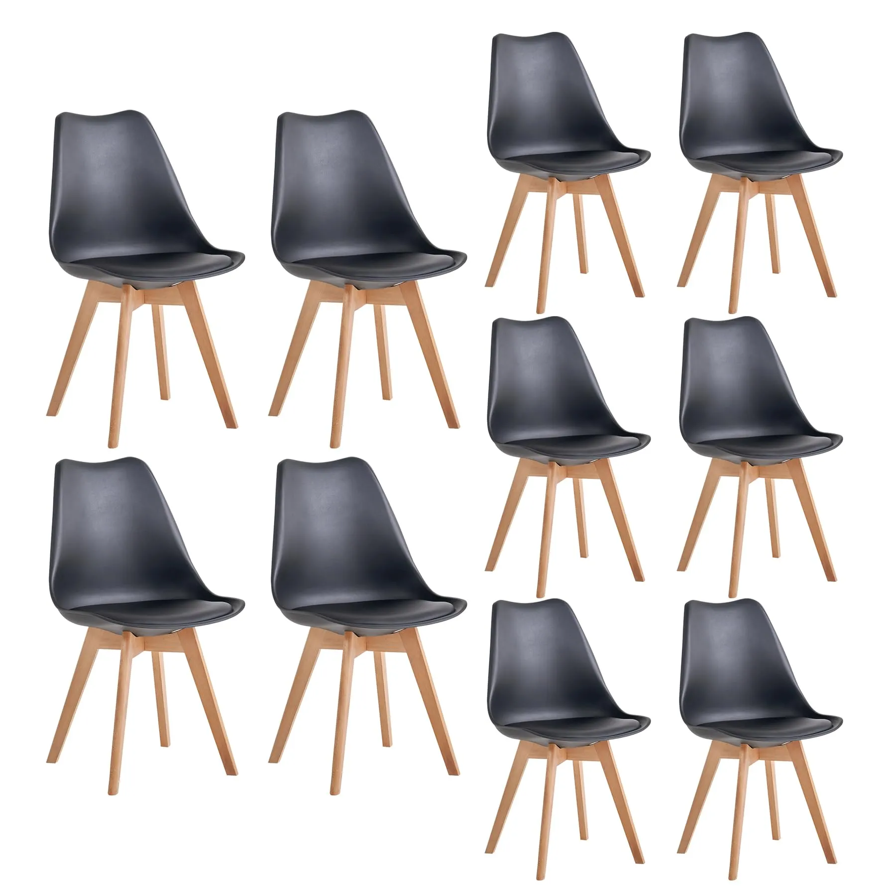 GrandCA HOME Set di 10 Sedie Imbottite con Gambe in Legno Massello di Faggio, Nero - immagine 1