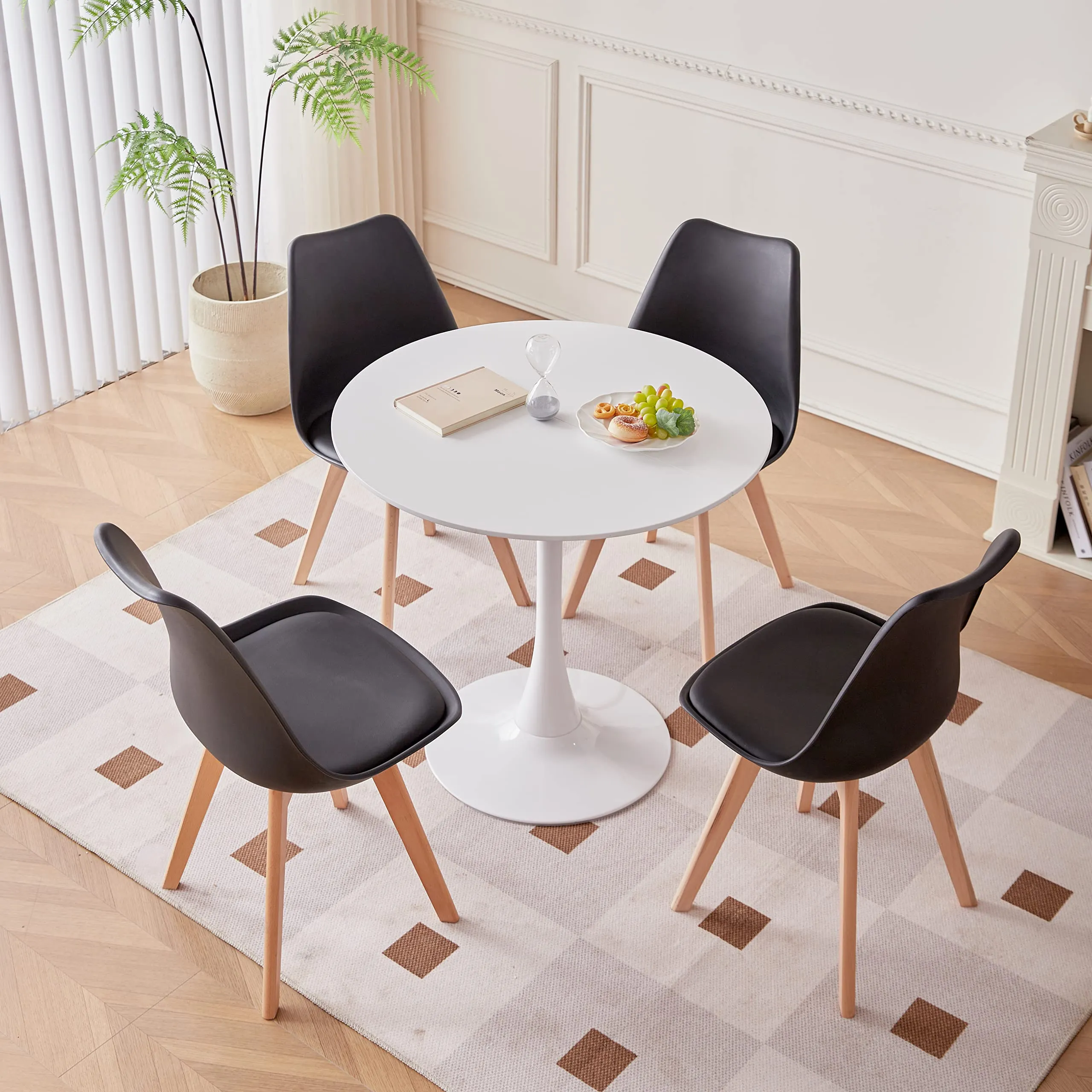 GrandCA HOME Set di 10 Sedie Imbottite con Gambe in Legno Massello di Faggio, Nero - immagine 2