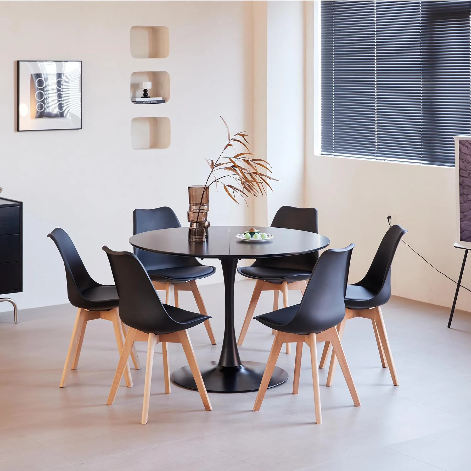 GrandCA HOME Set di 10 Sedie Imbottite con Gambe in Legno Massello di Faggio, Nero - immagine 3
