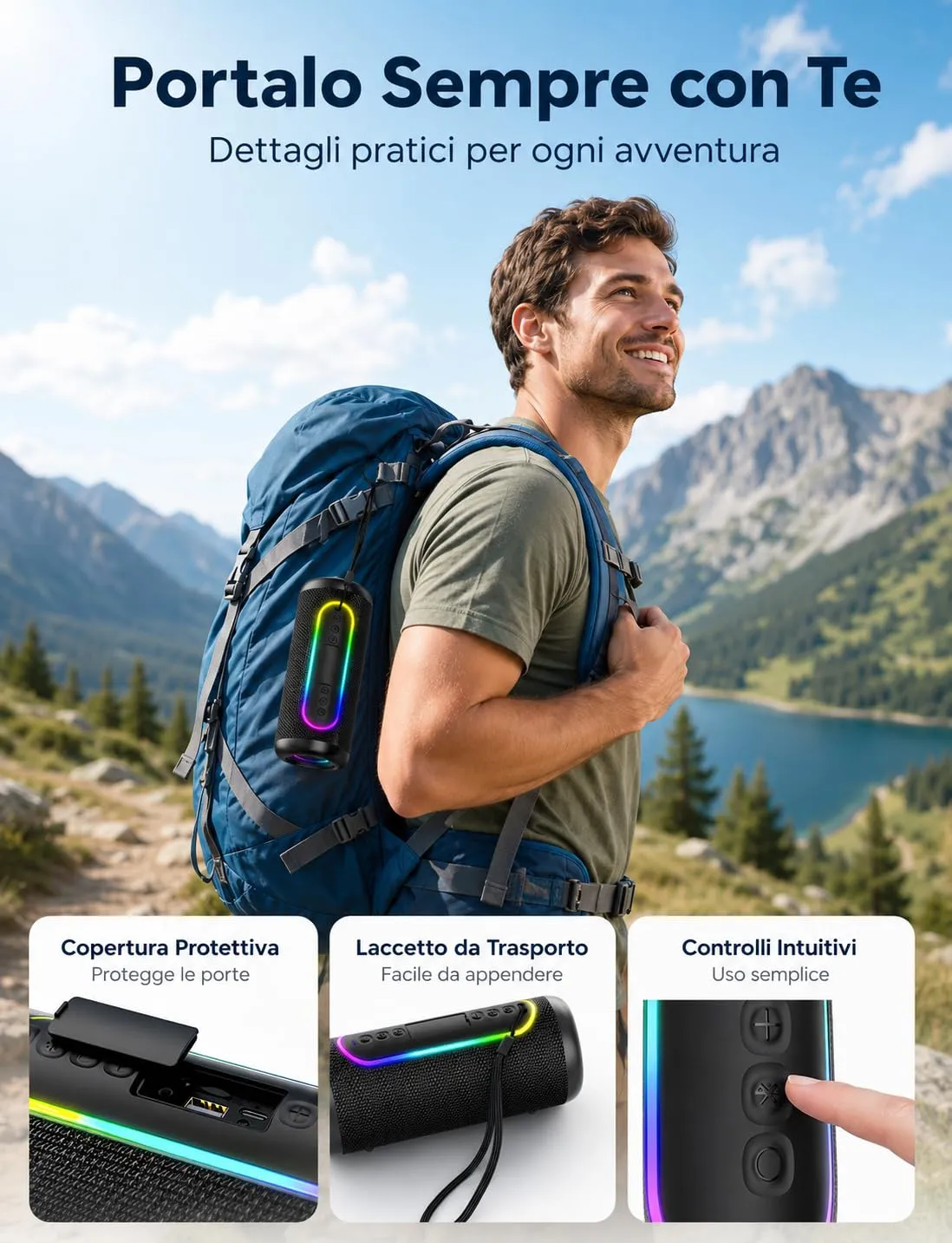 UOHHBOE Cassa Bluetooth Portatile 30W IPX5 Impermeabile con Schede TF - immagine 8