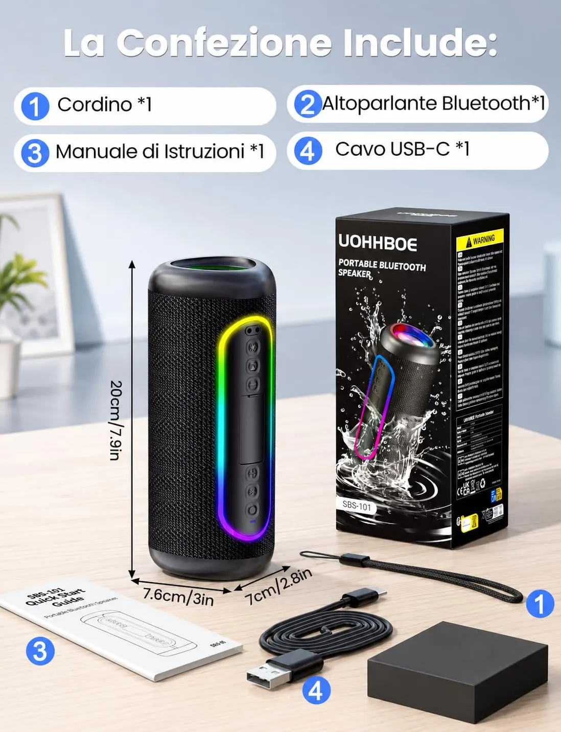 UOHHBOE Cassa Bluetooth Portatile 30W IPX5 Impermeabile con Schede TF - immagine 9