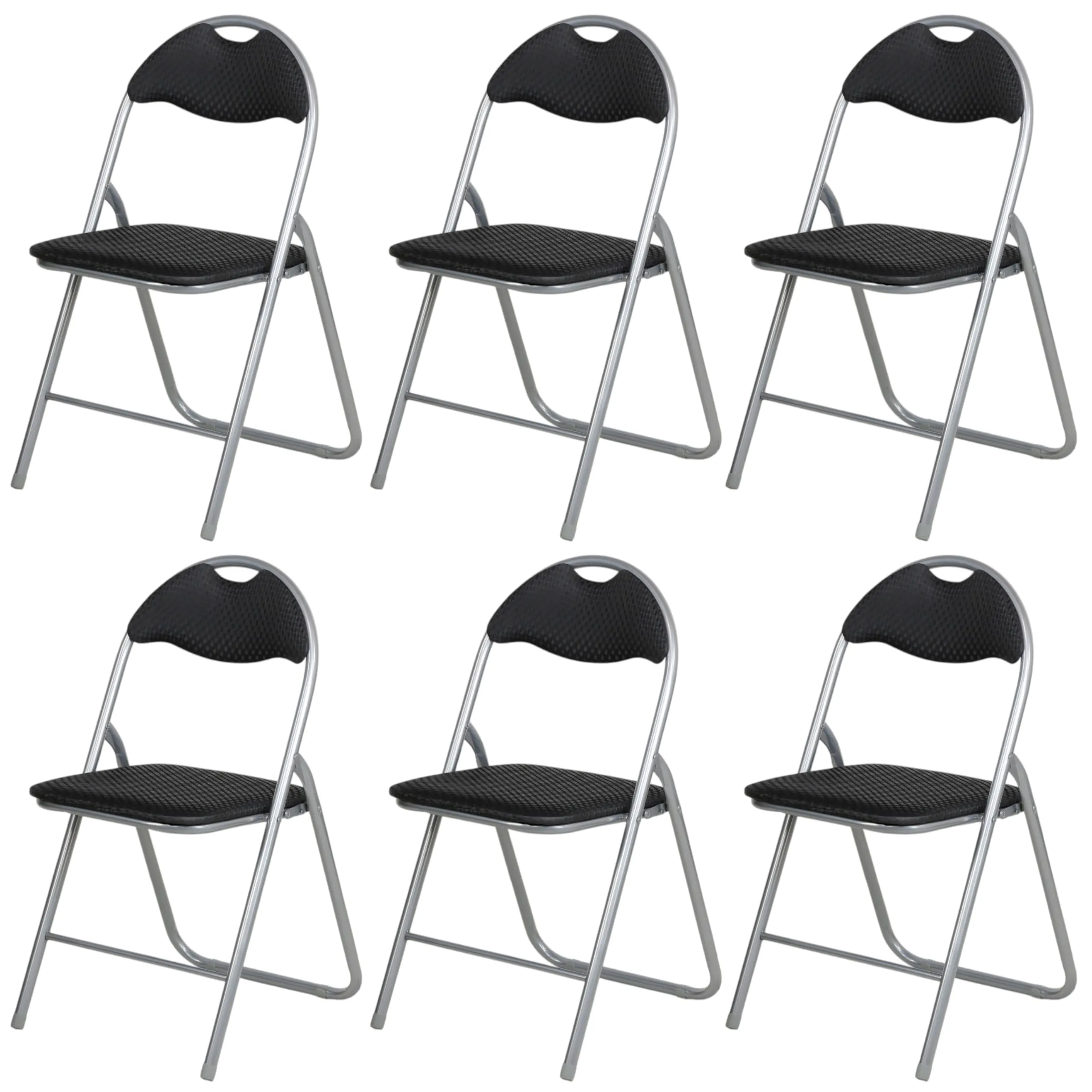 Totò Piccinni Sedie Pieghevoli in Metallo Imbottite in Ecopelle, 6 Pezzi, Silver/Nero Geometric - immagine 1