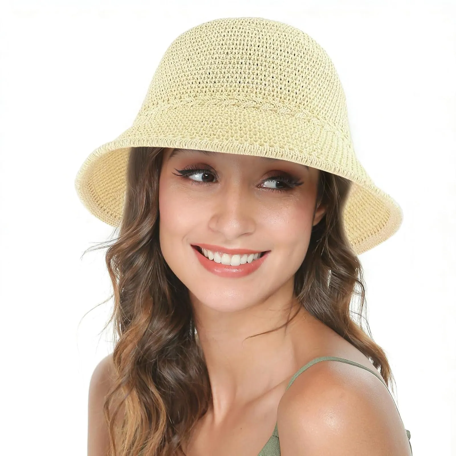 YEAMLTE Cappello di Paglia Donna Estivo da Spiaggia Pieghevole, Beige - immagine 1