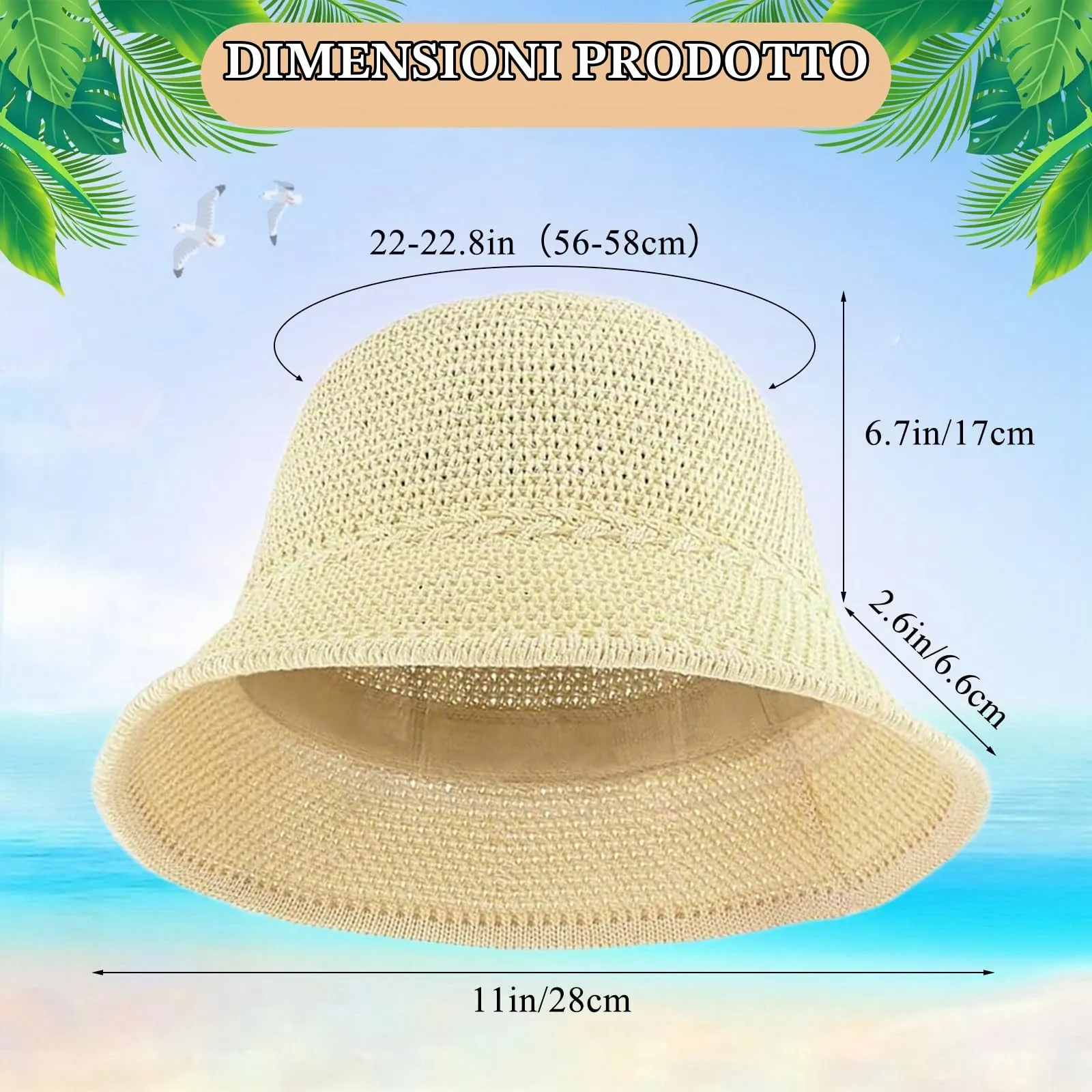 YEAMLTE Cappello di Paglia Donna Estivo da Spiaggia Pieghevole, Beige - immagine 2