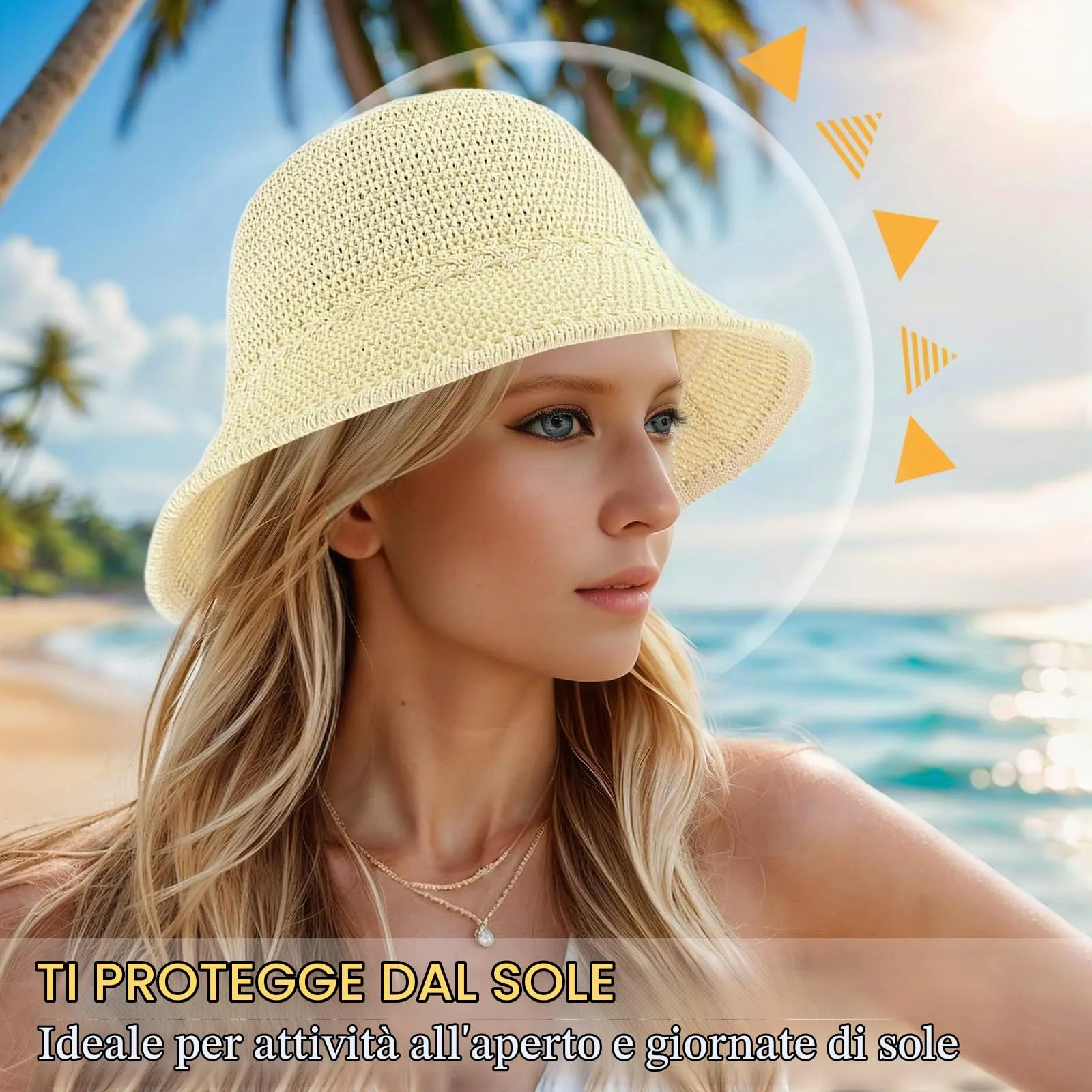 YEAMLTE Cappello di Paglia Donna Estivo da Spiaggia Pieghevole, Beige - immagine 4
