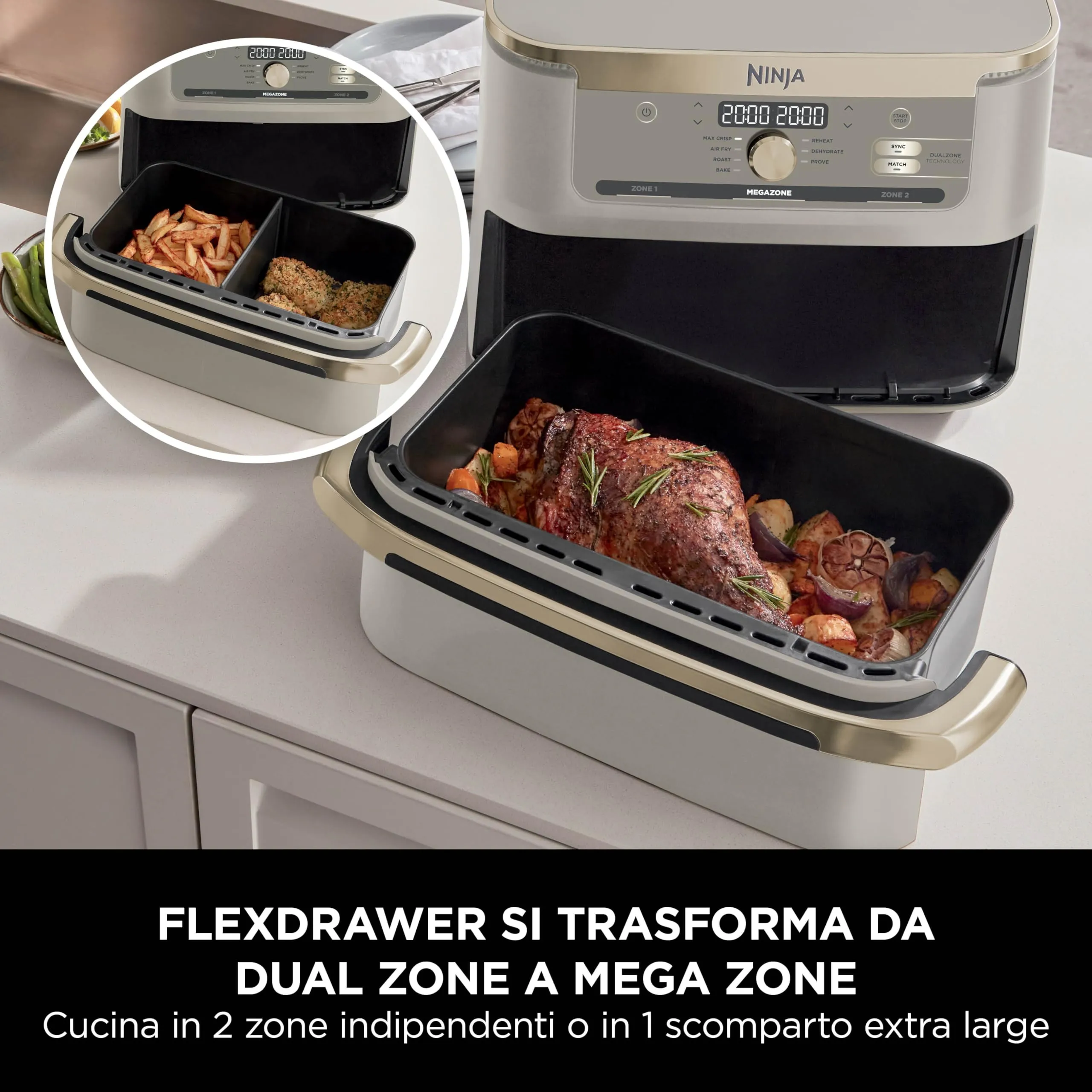 Ninja Foodi FlexDrawer Friggitrice ad Aria, 10,4L, Pietra/Oro - immagine 2