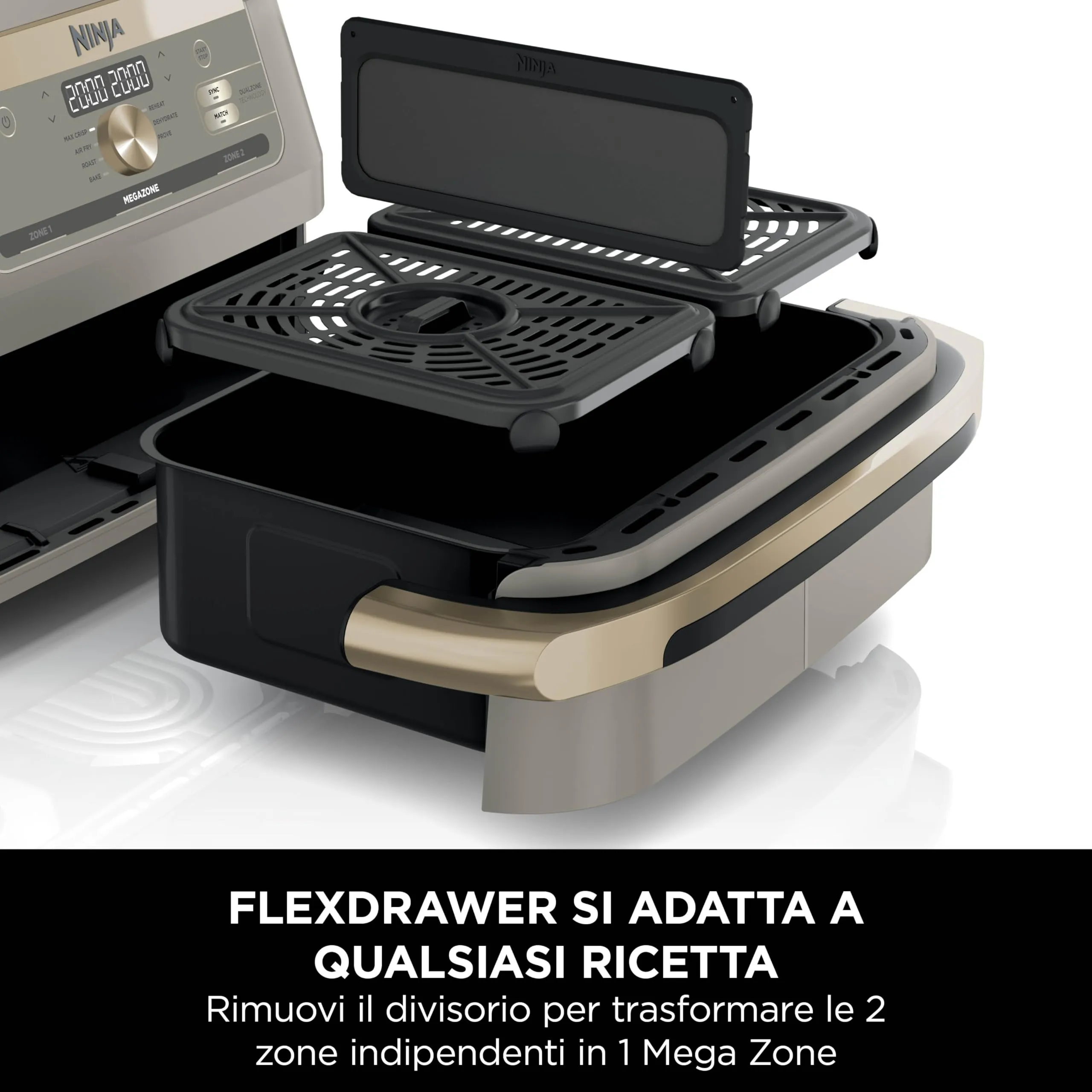 Ninja Foodi FlexDrawer Friggitrice ad Aria, 10,4L, Pietra/Oro - immagine 3