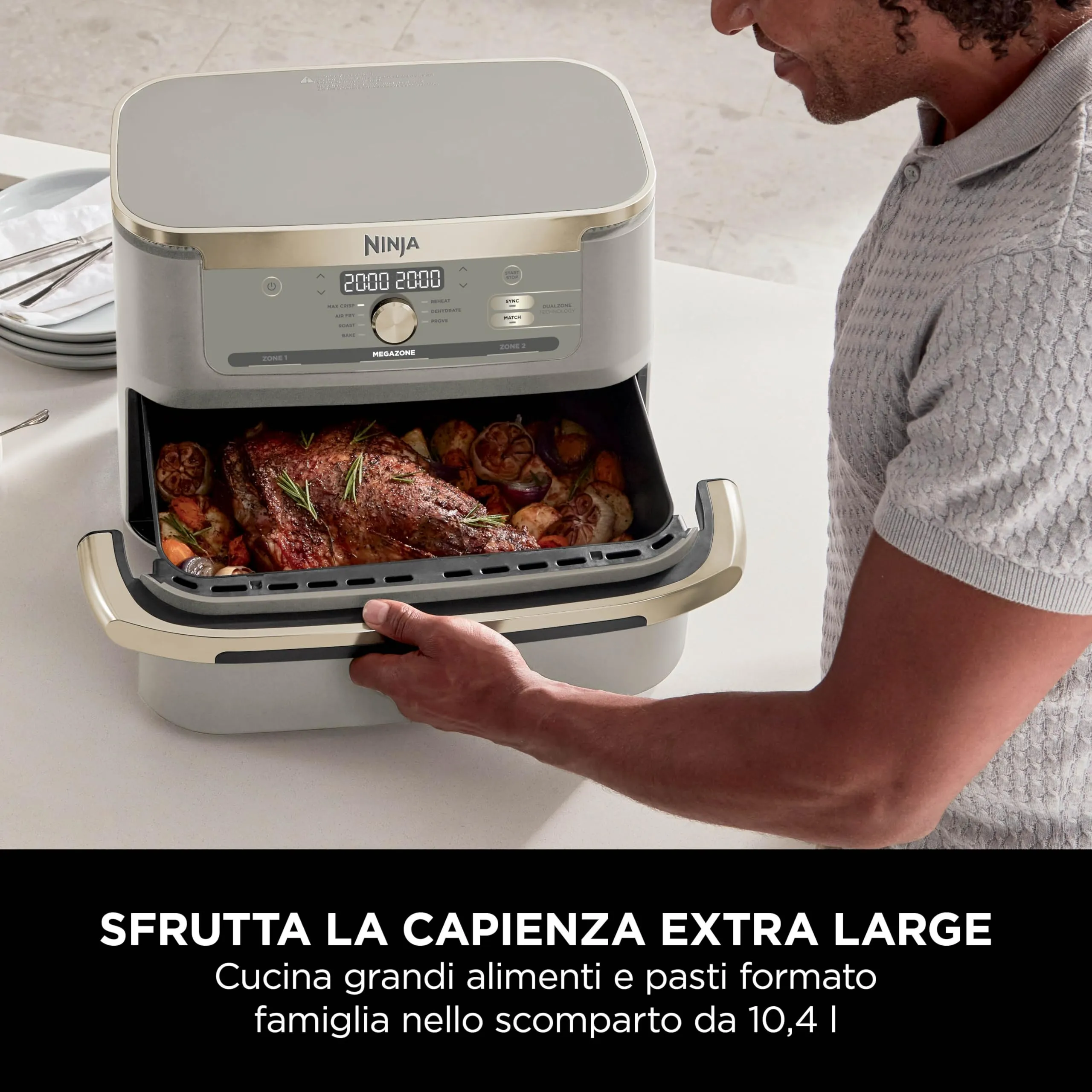 Ninja Foodi FlexDrawer Friggitrice ad Aria, 10,4L, Pietra/Oro - immagine 4