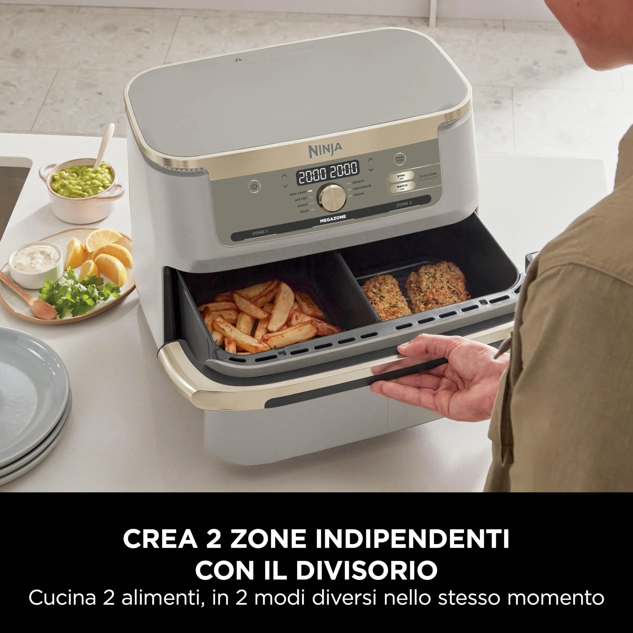 Ninja Foodi FlexDrawer Friggitrice ad Aria, 10,4L, Pietra/Oro - immagine 5