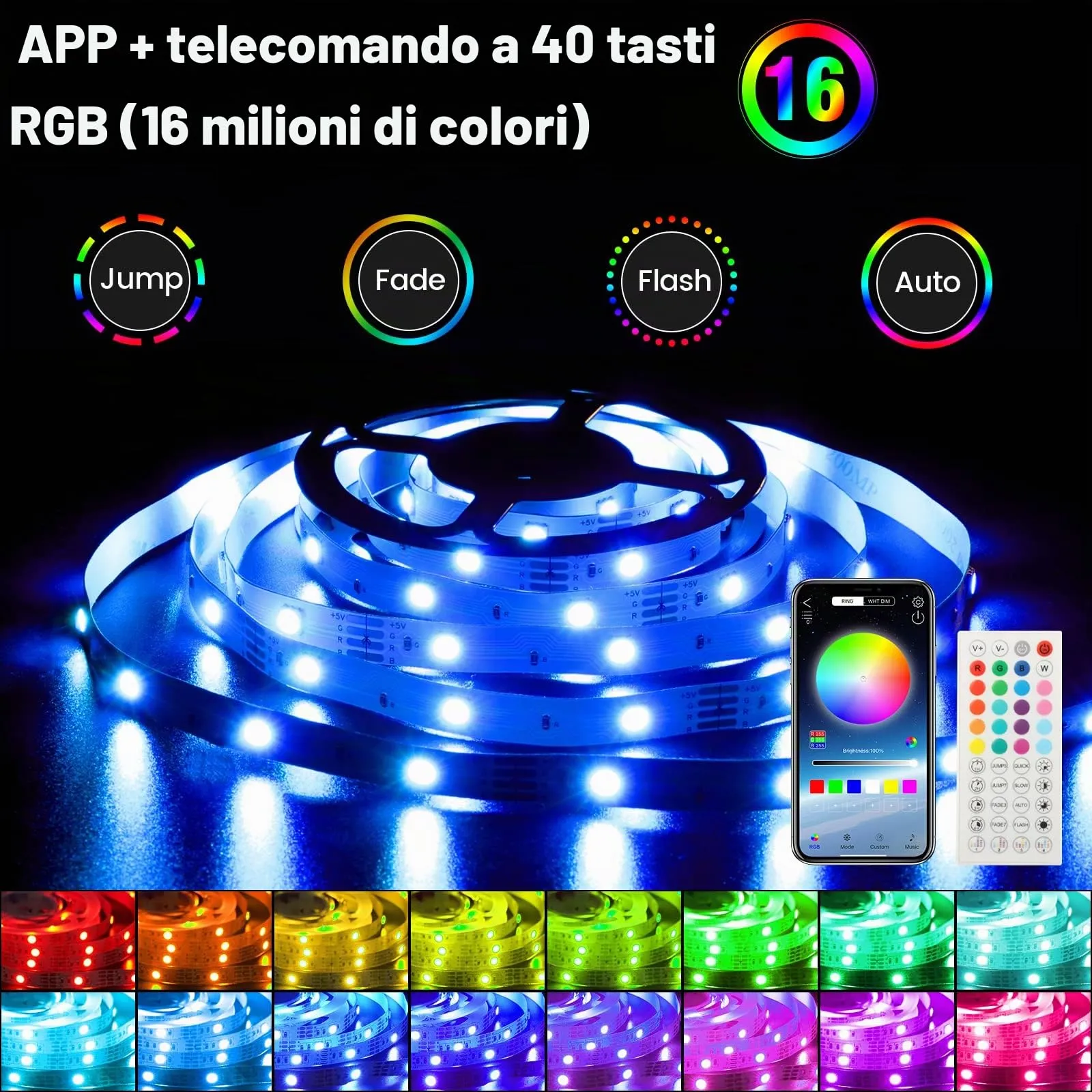 Enteenly Striscia LED per TV, 4m, 40-65 pollici, 5050 RGB, USB, con telecomando e app, multicolore - immagine 2