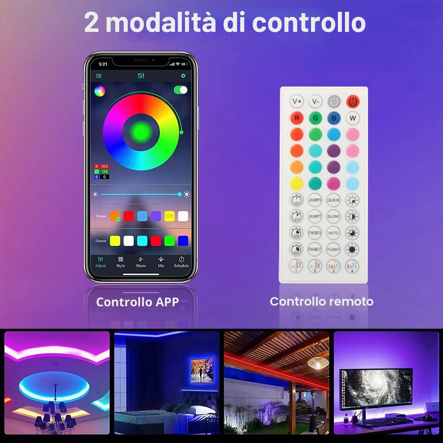 Enteenly Striscia LED per TV, 4m, 40-65 pollici, 5050 RGB, USB, con telecomando e app, multicolore - immagine 3