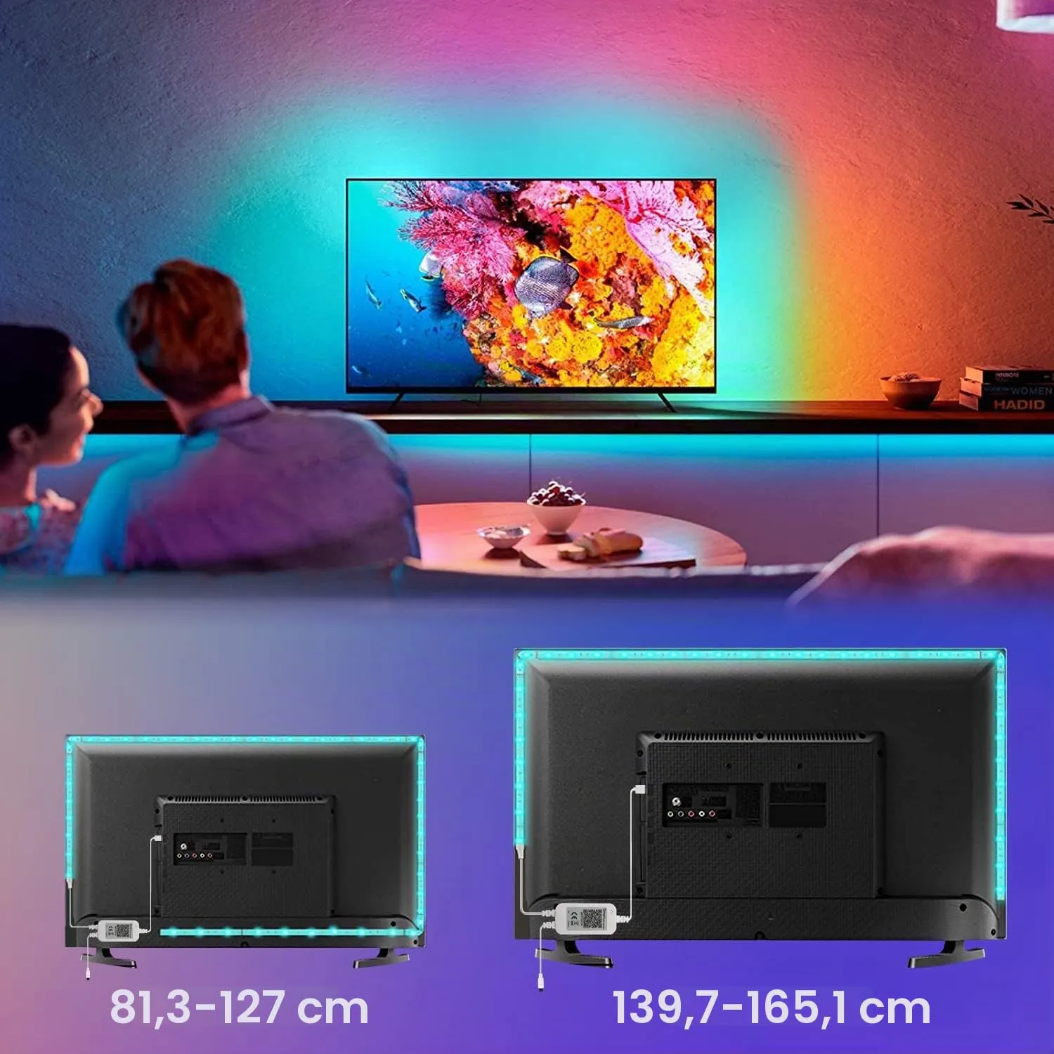 Enteenly Striscia LED RGB 6m per TV 55-75 pollici e PC, Controllo App e Telecomando, USB - immagine 7
