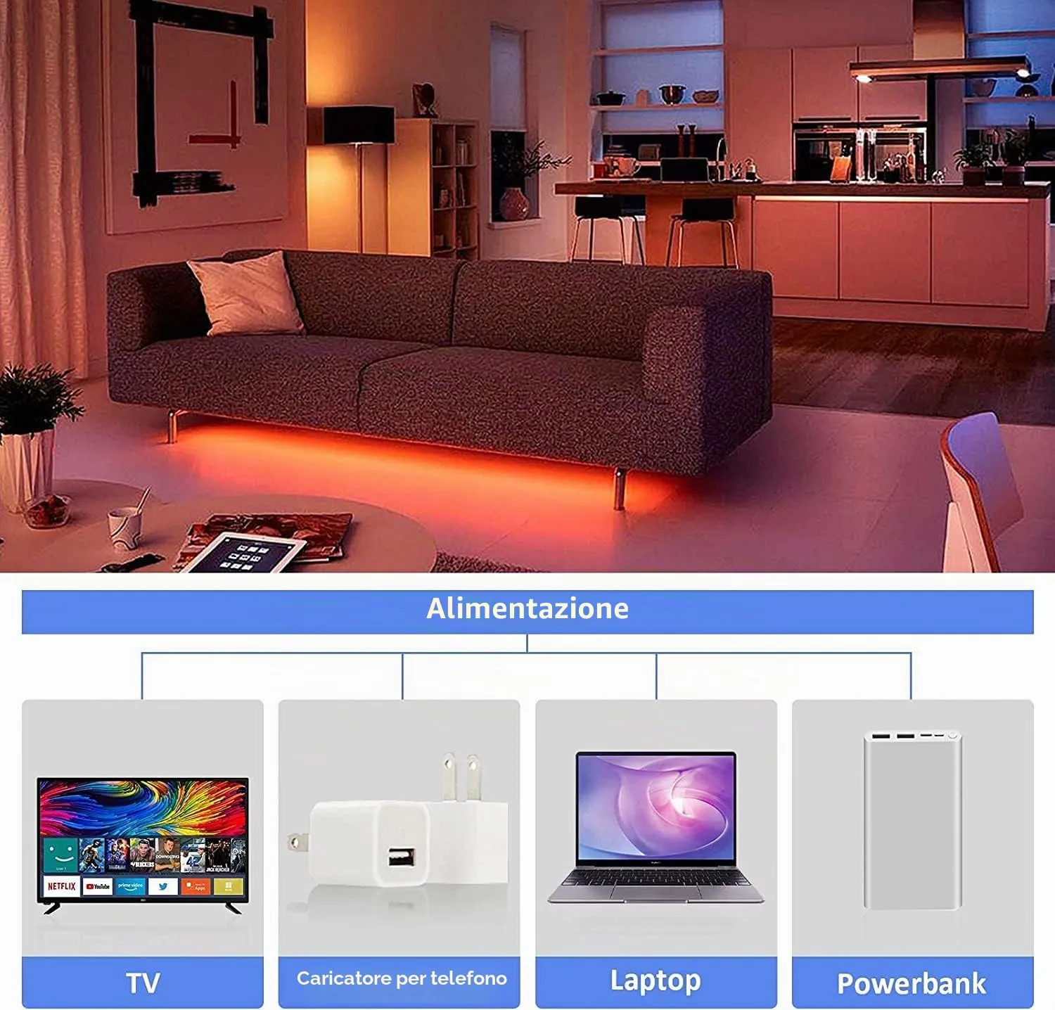 Enteenly Striscia LED RGB 6m per TV 55-75 pollici e PC, Controllo App e Telecomando, USB - immagine 8