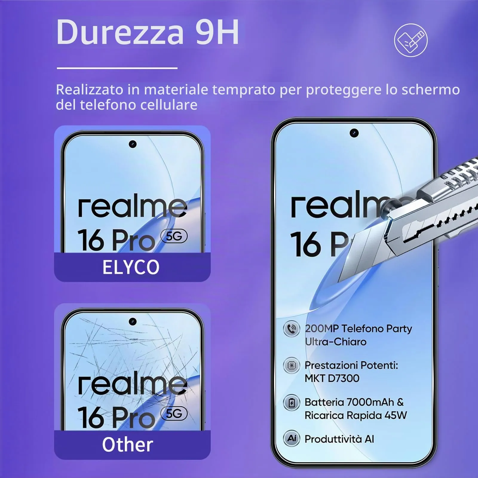 ELYCO Vetro Temperato per Realme 16 Pro 5G, 2+2 Pezzi - immagine 3