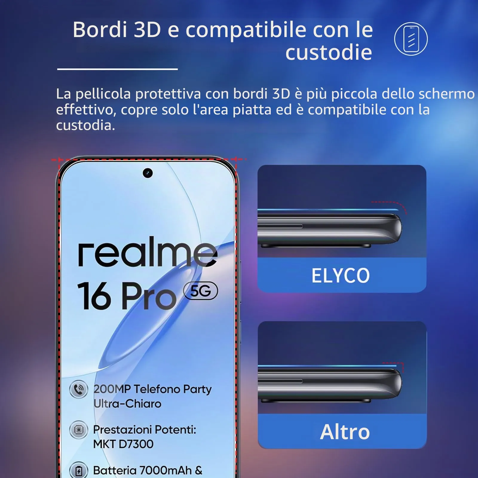 ELYCO Vetro Temperato per Realme 16 Pro 5G, 2+2 Pezzi - immagine 5