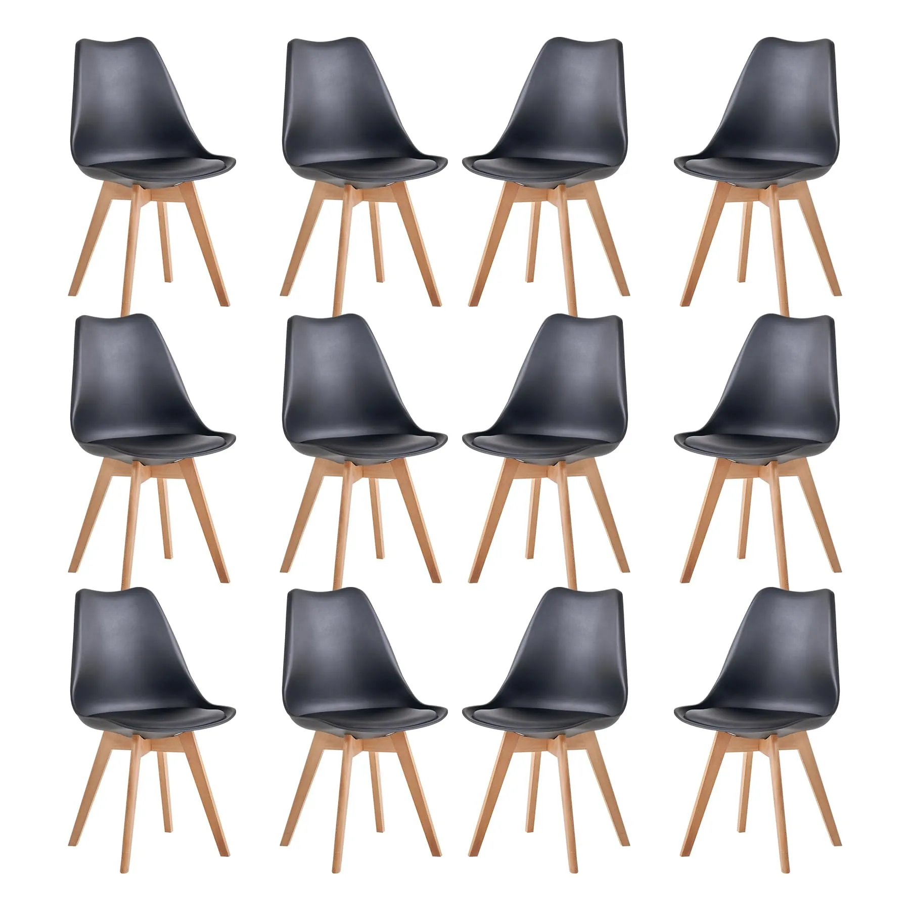 GrandCA HOME Set di 12 Sedie Imbottite con Gambe in Legno di Faggio, Nero - immagine 1