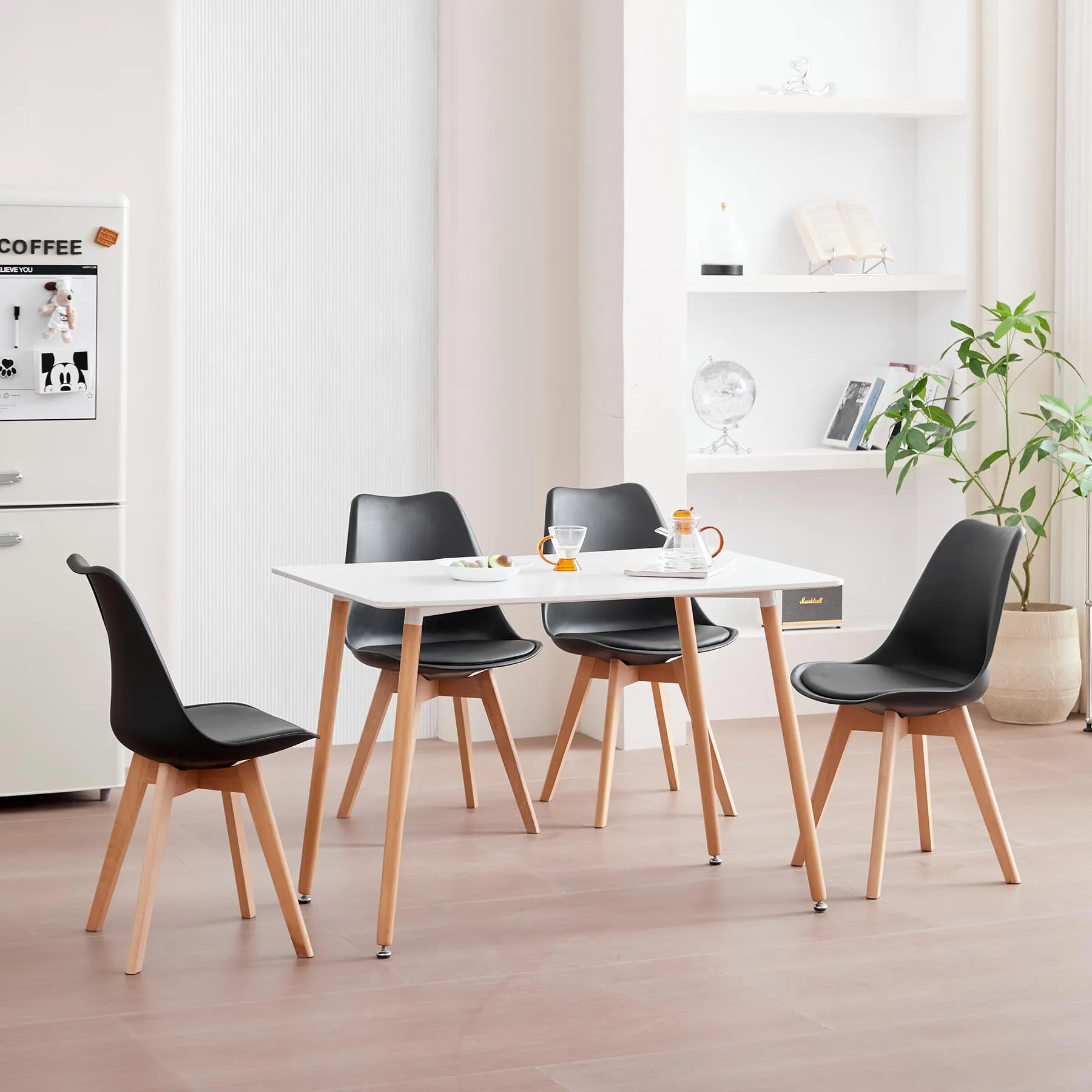 GrandCA HOME Set di 12 Sedie Imbottite con Gambe in Legno di Faggio, Nero - immagine 2