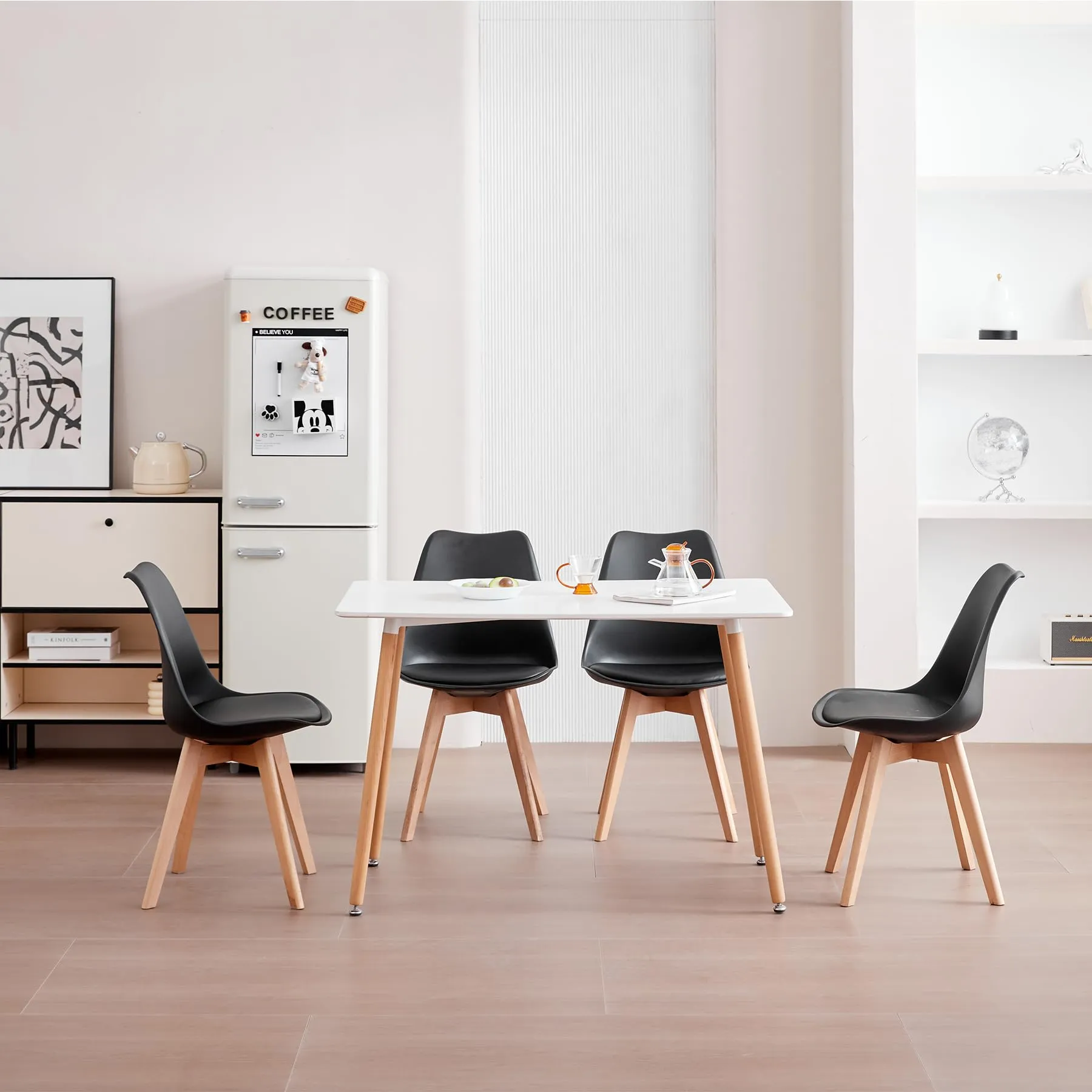 GrandCA HOME Set di 12 Sedie Imbottite con Gambe in Legno di Faggio, Nero - immagine 6