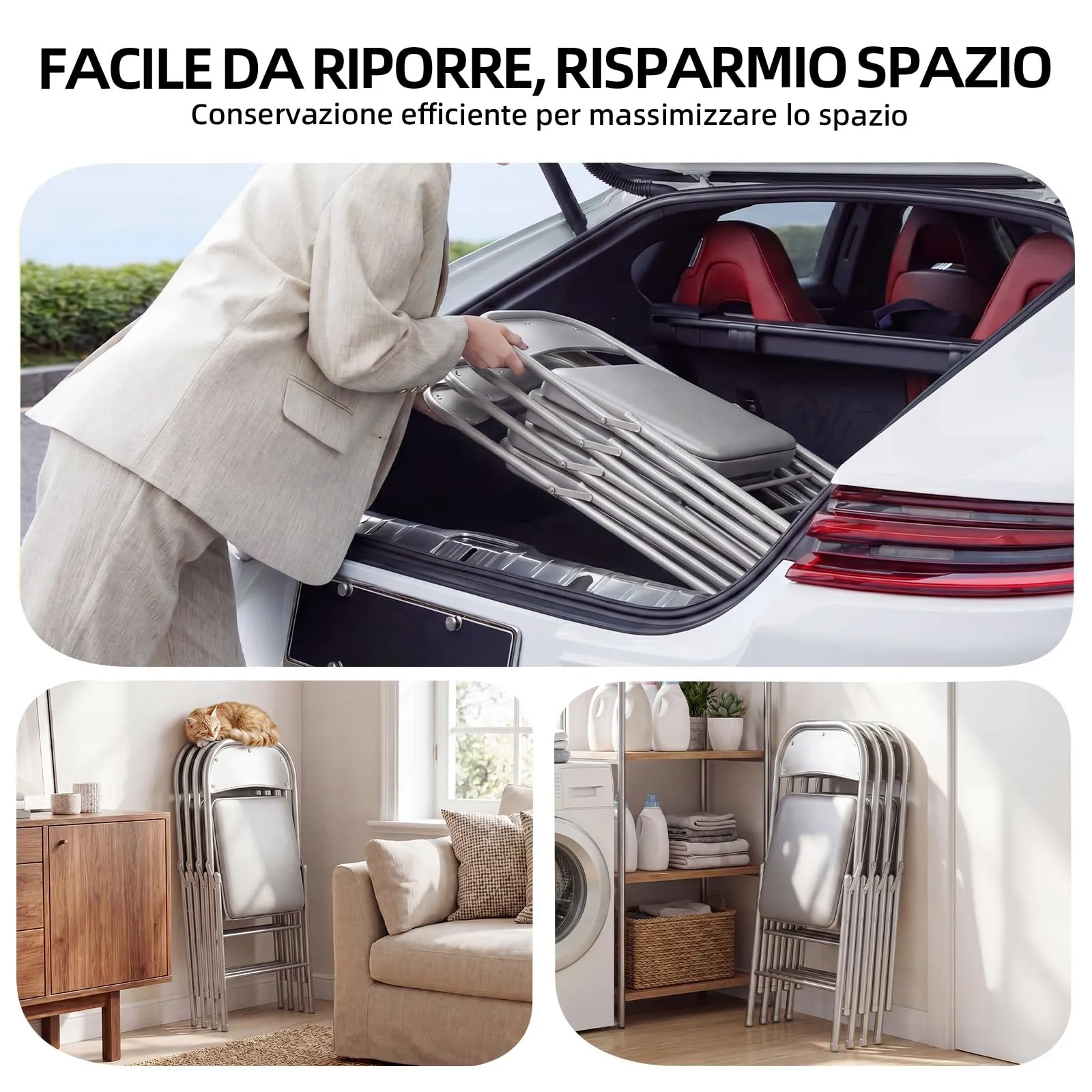 Asdsed Set di 8 Sedie Pieghevoli Imbottite, Portata 160 kg, Grigio - immagine 6