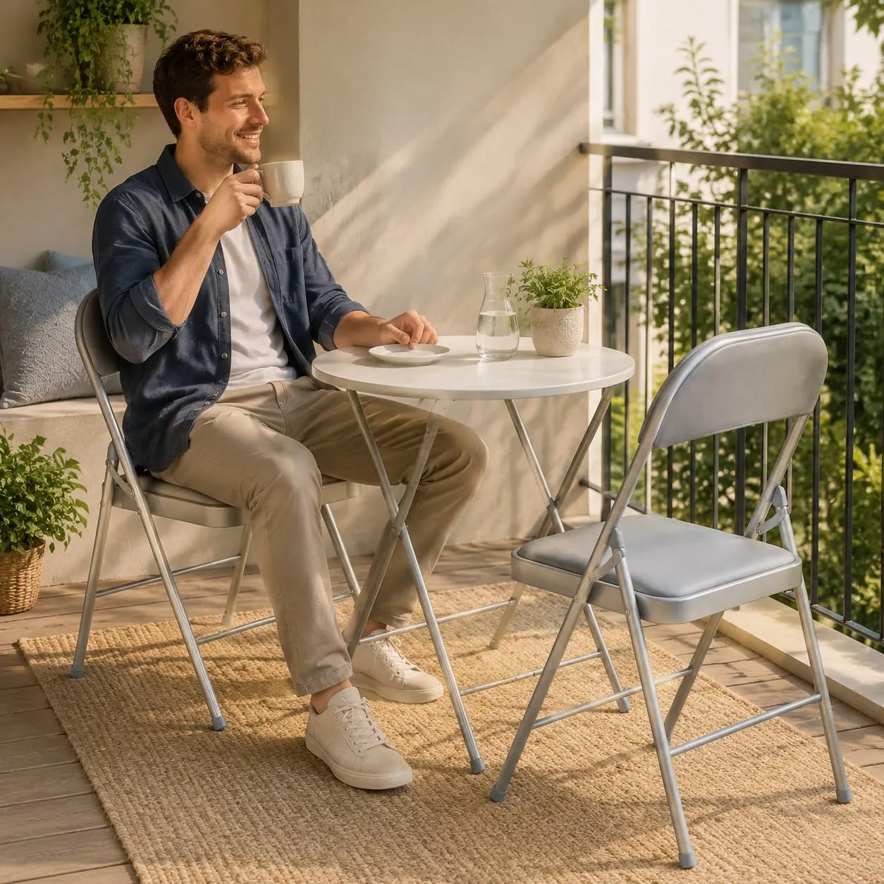 Asdsed Set di 8 Sedie Pieghevoli Imbottite, Portata 160 kg, Grigio - immagine 7