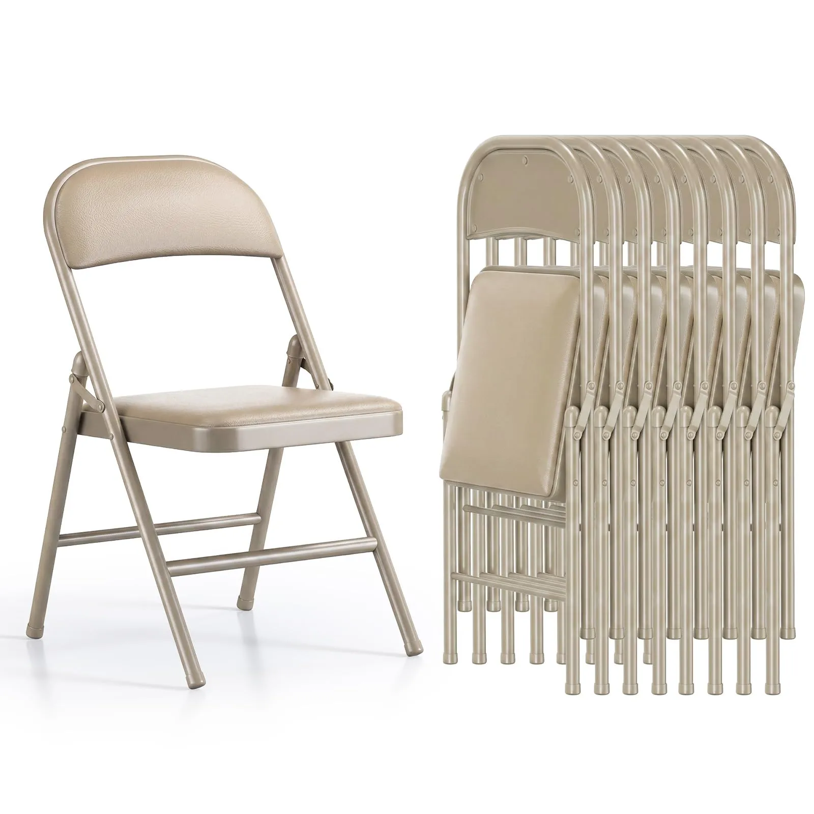 Asdsed Set di 8 Sedie Pieghevoli Imbottite, Portata 160 kg, Cachi - immagine 1