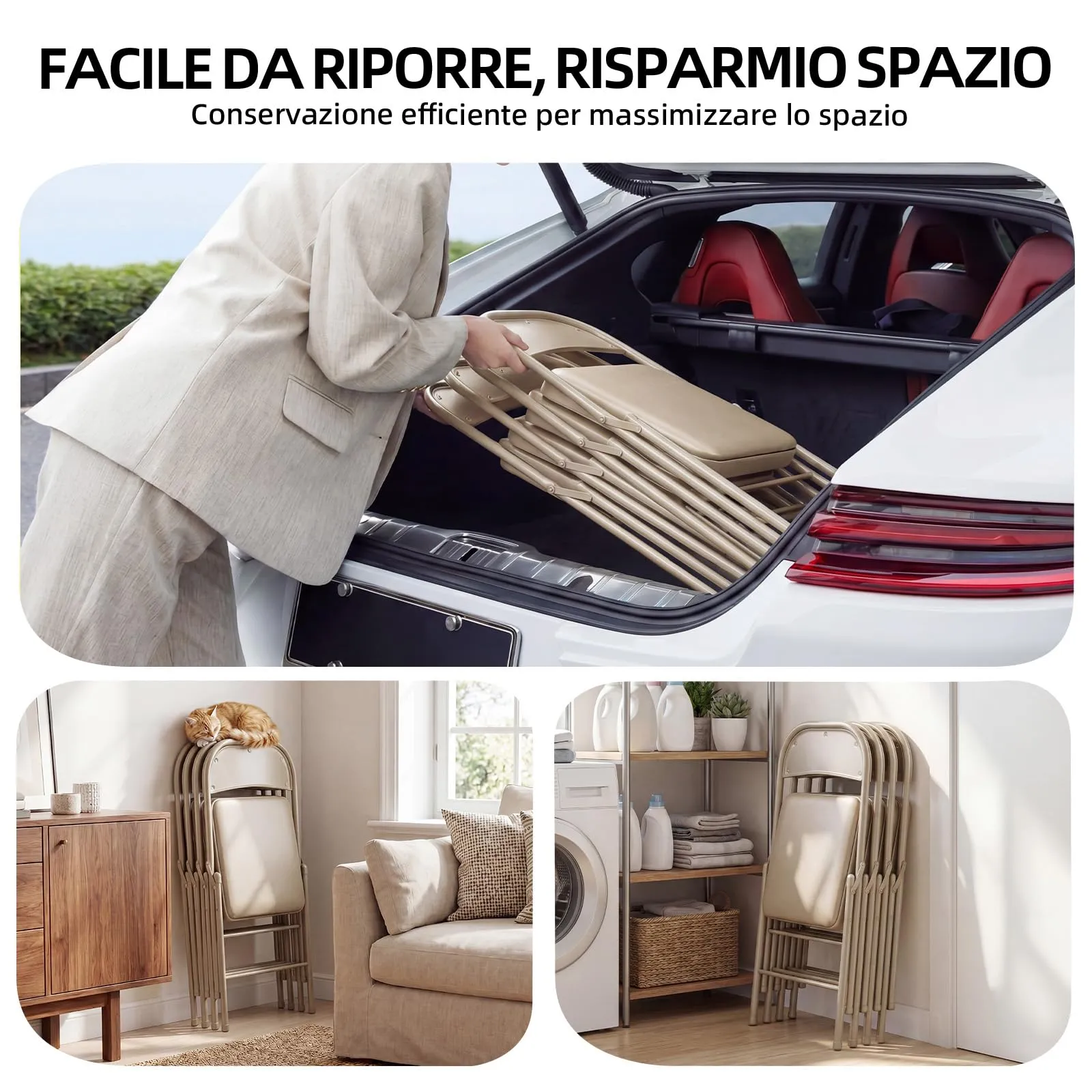 Asdsed Set di 8 Sedie Pieghevoli Imbottite, Portata 160 kg, Cachi - immagine 6