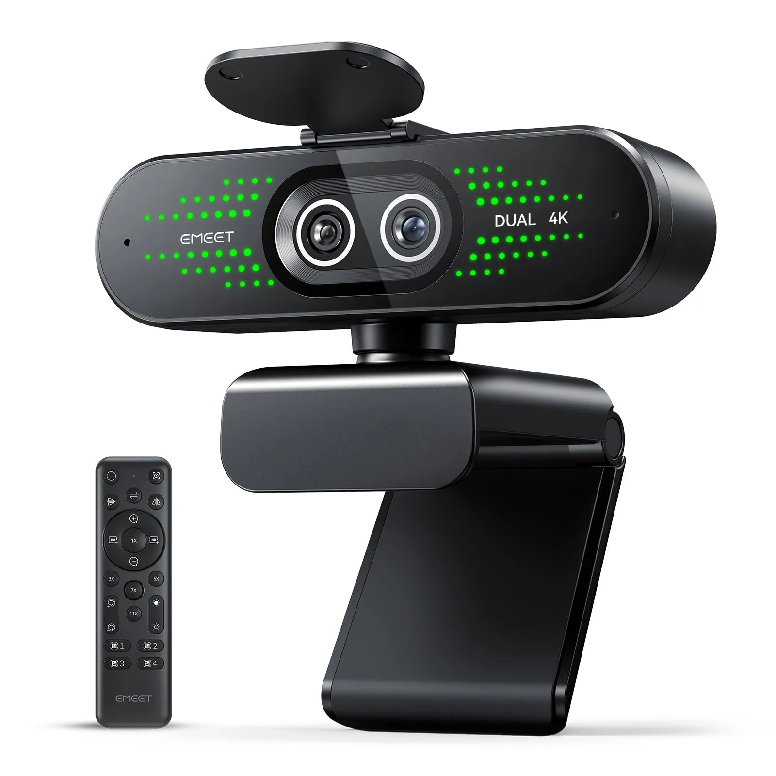 EMEET Nova 4K Dual Webcam per PC, Grandangolo e Teleobiettivo, Zoom Ibrido 11X, Autofocus PDAF, Telecomando, Luci RGB e Microfono - immagine 1