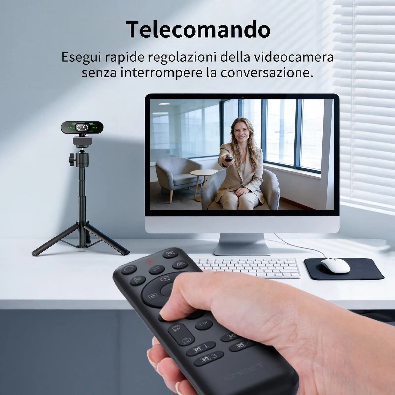 EMEET Nova 4K Dual Webcam per PC, Grandangolo e Teleobiettivo, Zoom Ibrido 11X, Autofocus PDAF, Telecomando, Luci RGB e Microfono - immagine 4