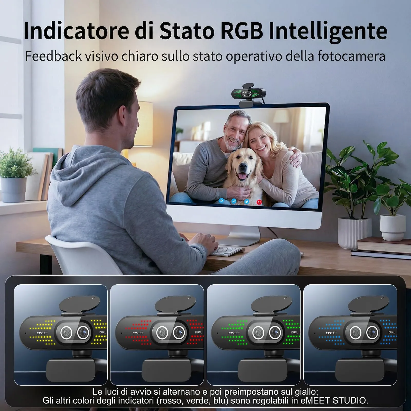 EMEET Nova 4K Dual Webcam per PC, Grandangolo e Teleobiettivo, Zoom Ibrido 11X, Autofocus PDAF, Telecomando, Luci RGB e Microfono - immagine 5