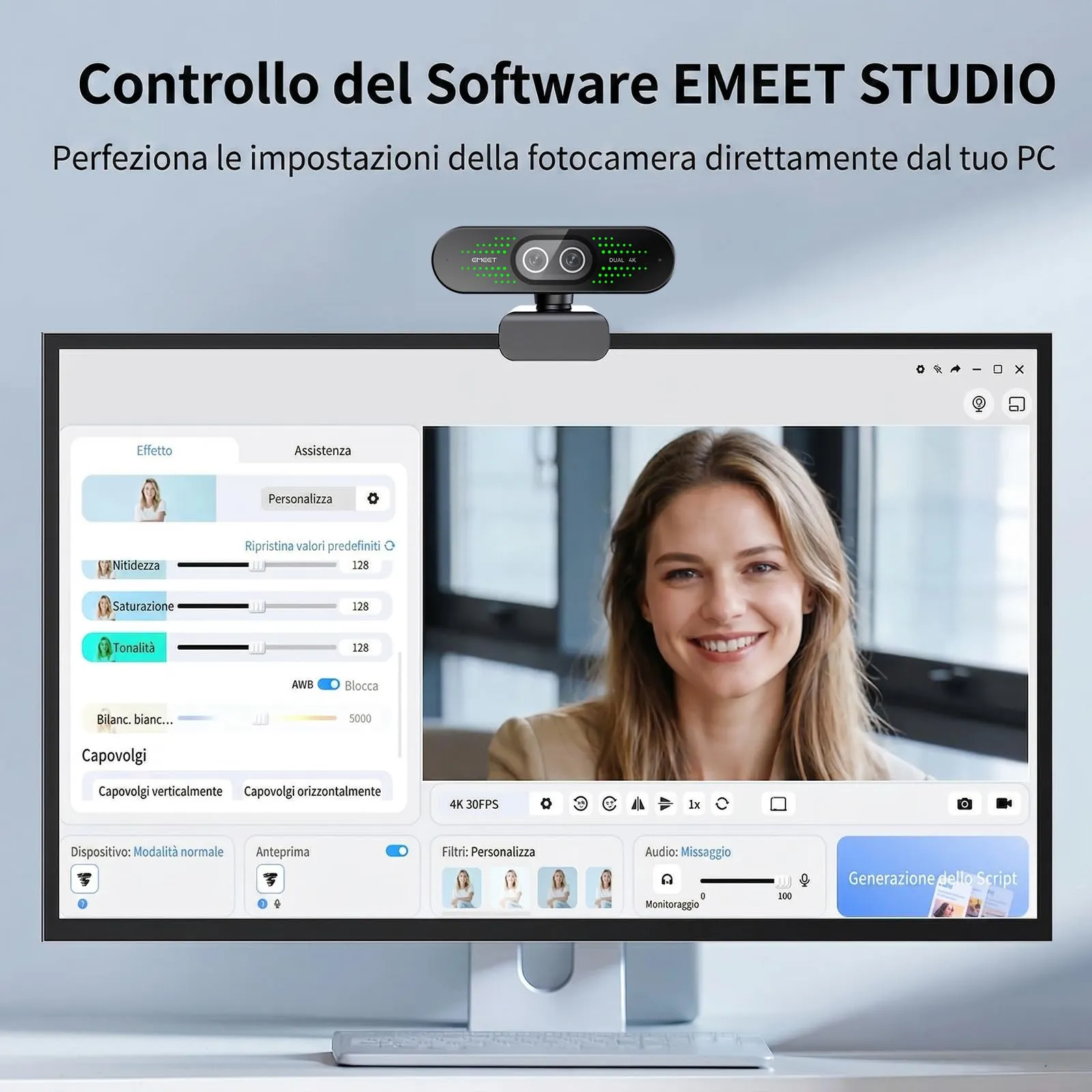 EMEET Nova 4K Dual Webcam per PC, Grandangolo e Teleobiettivo, Zoom Ibrido 11X, Autofocus PDAF, Telecomando, Luci RGB e Microfono - immagine 8