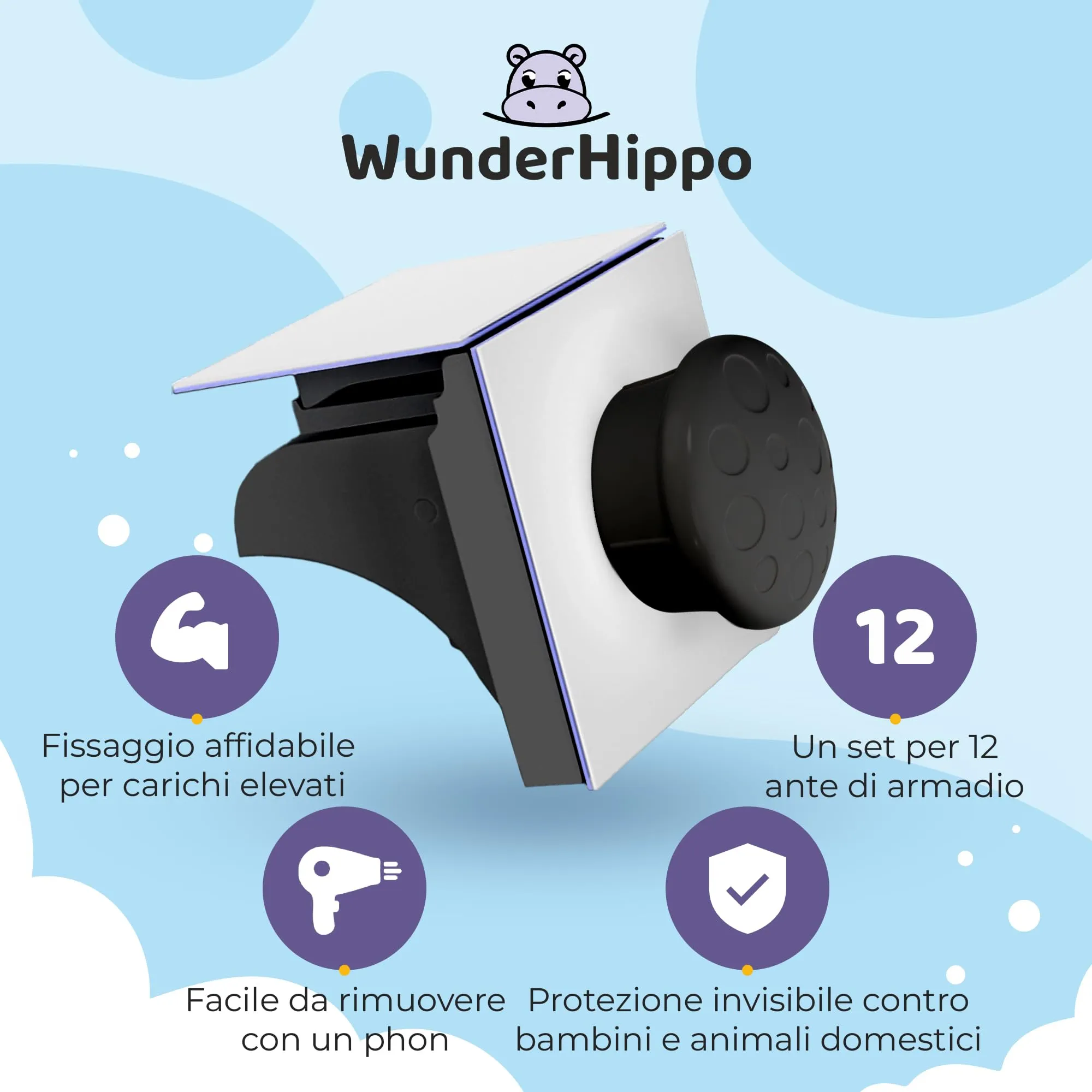 WunderHippo Chiusura Magnetica per Cassetti e Ante, 12 Serrature + 3 Chiavi, Nero - immagine 4
