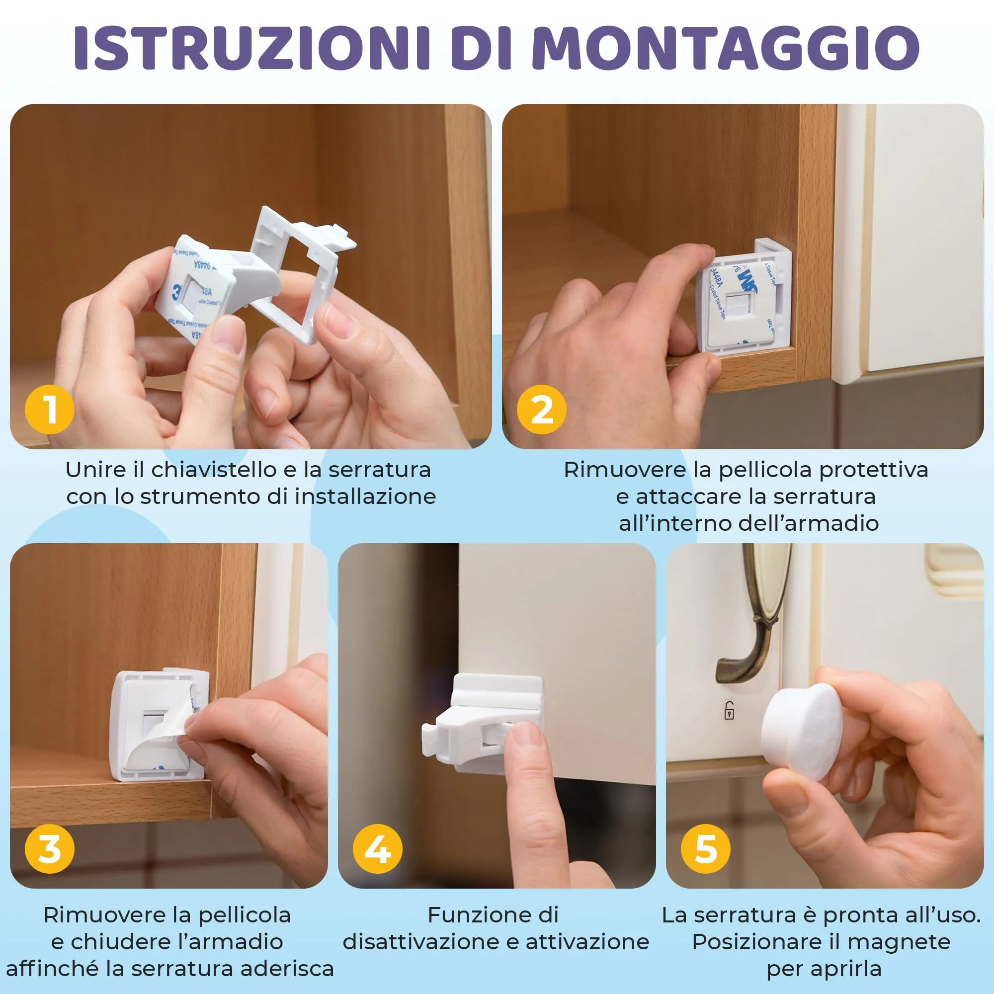 WunderHippo Chiusura Magnetica per Cassetti e Ante, 12 Serrature + 3 Chiavi, Nero - immagine 6