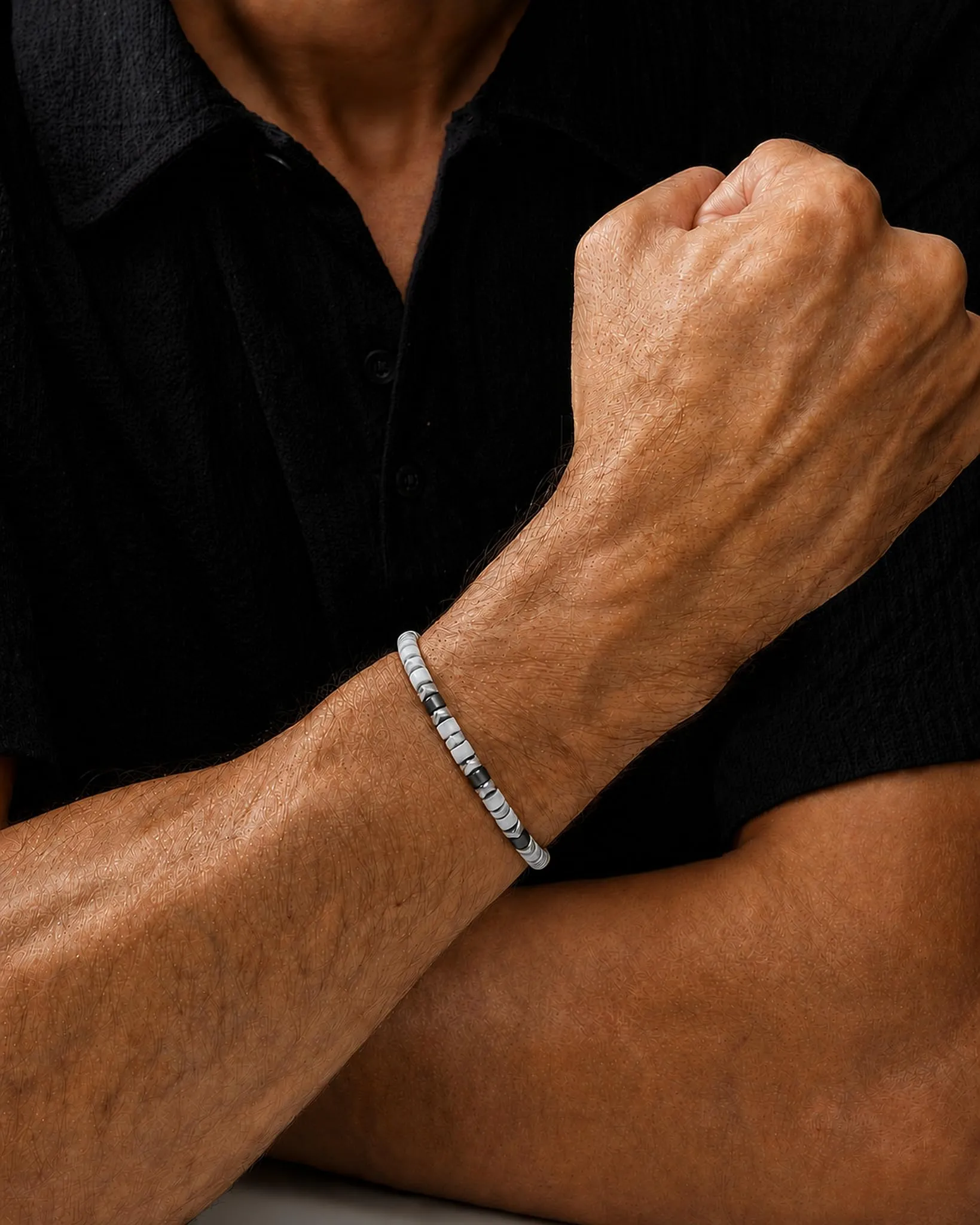 Dada Gioielli Bracciale Unisex in Acciaio Inossidabile e Pietre Naturali Multicolor Aulite Bianca + Nero - immagine 3