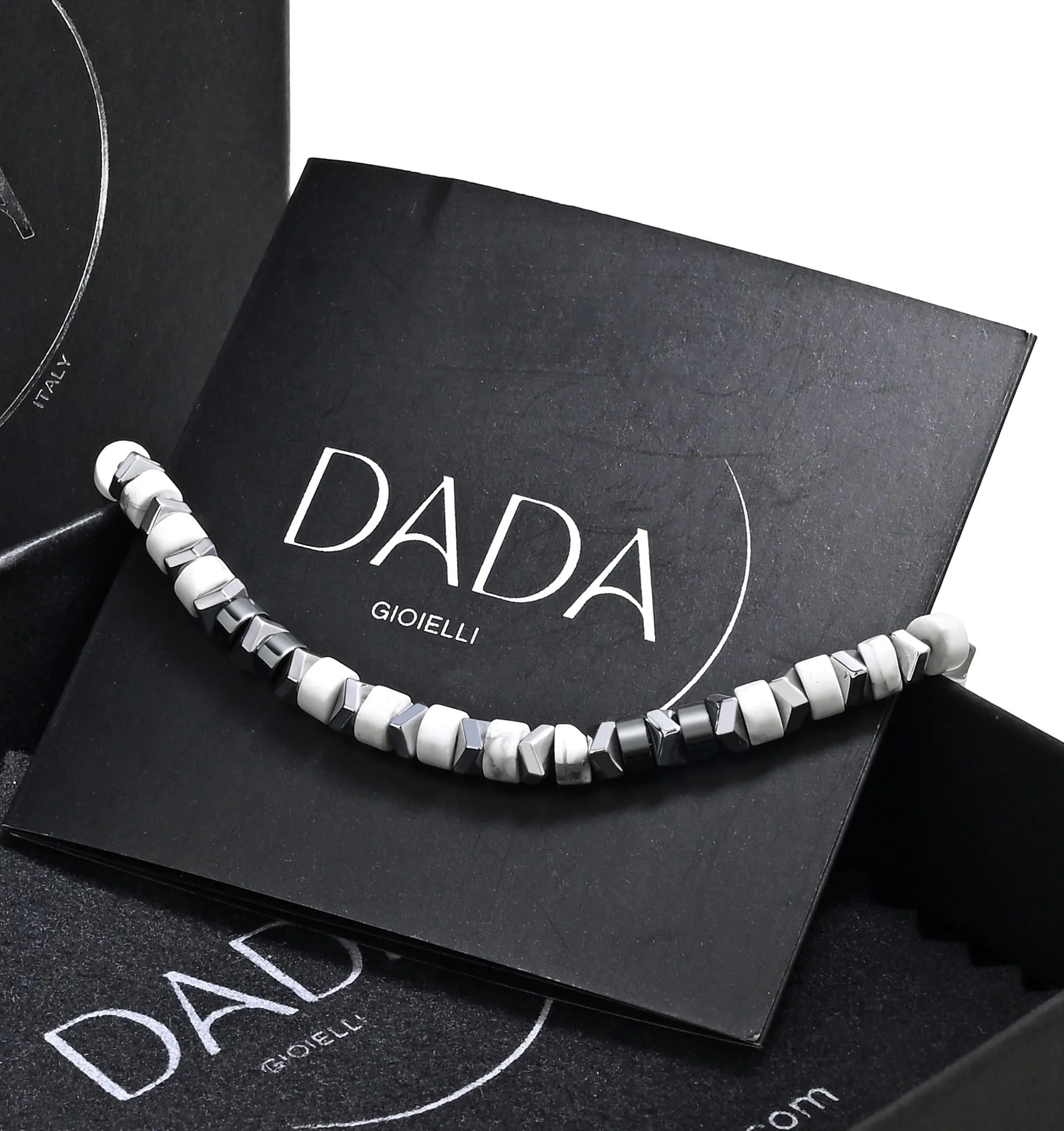 Dada Gioielli Bracciale Unisex in Acciaio Inossidabile e Pietre Naturali Multicolor Aulite Bianca + Nero - immagine 5