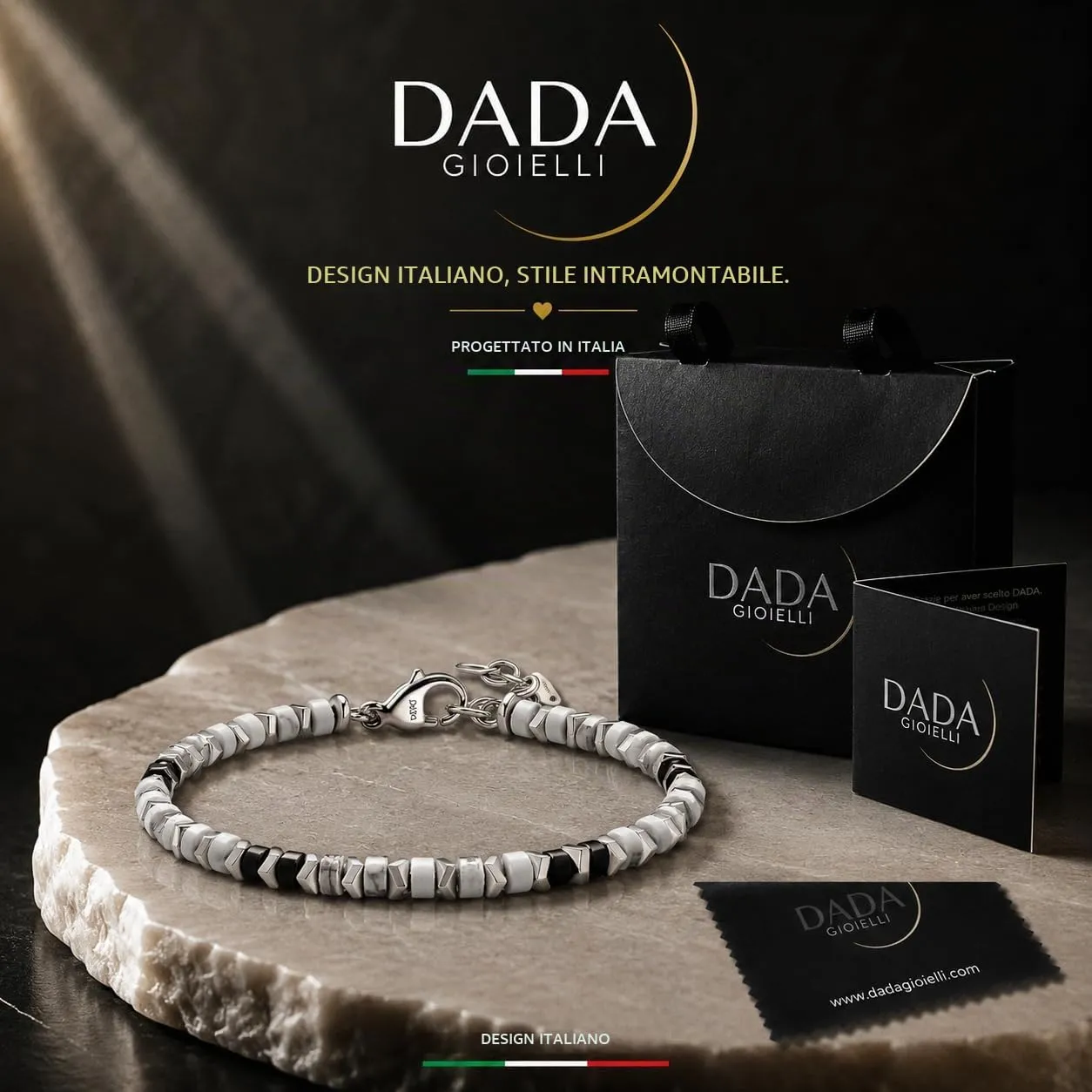 Dada Gioielli Bracciale Unisex in Acciaio Inossidabile e Pietre Naturali Multicolor Aulite Bianca + Nero - immagine 6