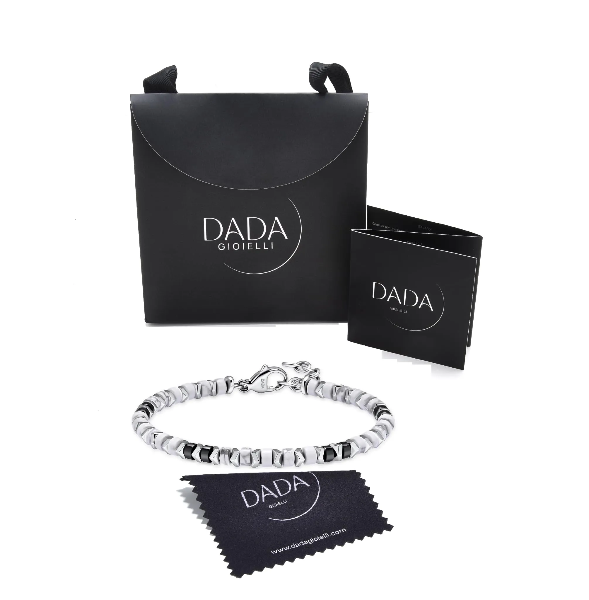 Dada Gioielli Bracciale Unisex in Acciaio Inossidabile e Pietre Naturali Multicolor Aulite Bianca + Nero - immagine 8