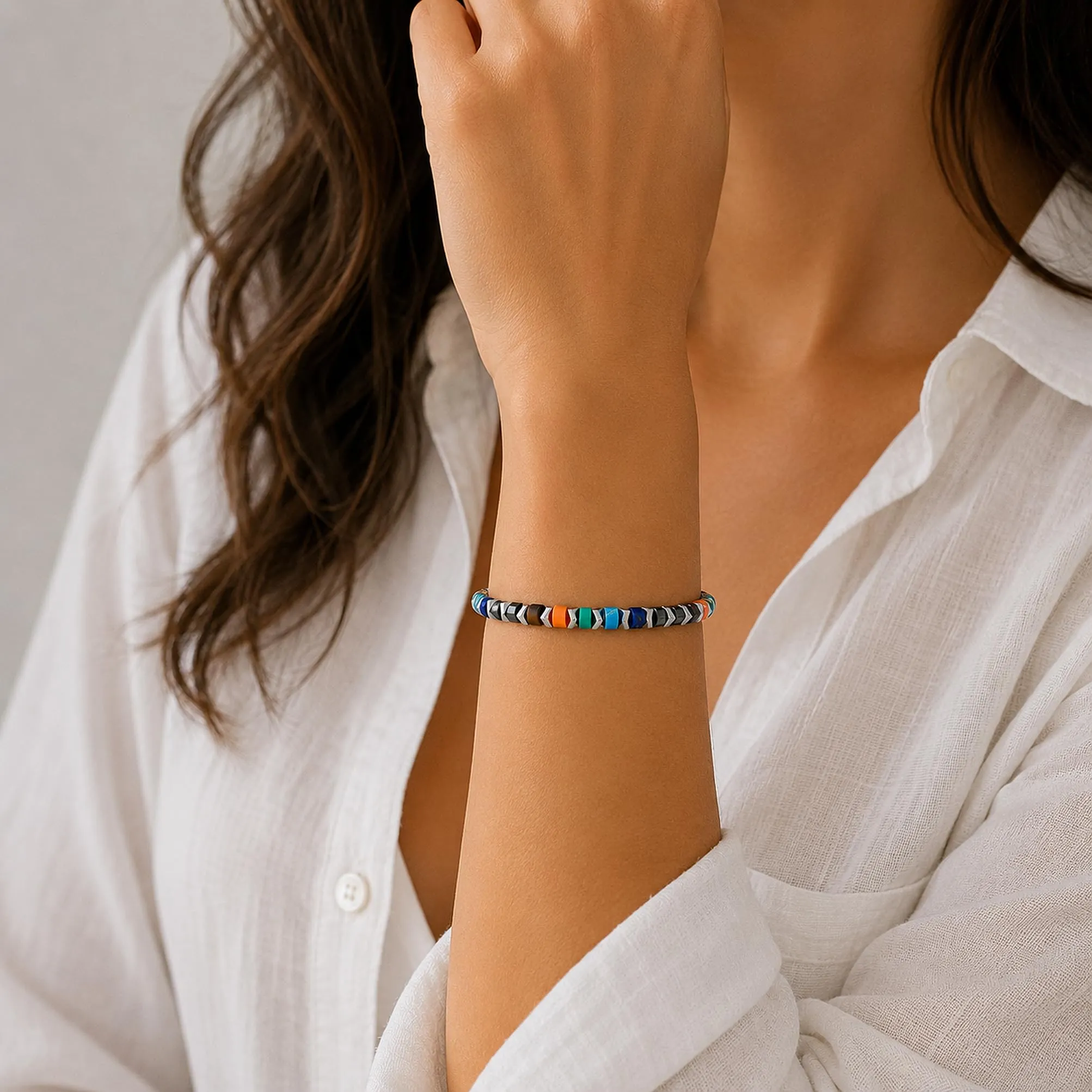 Dada Gioielli Bracciale Unisex in Acciaio Inossidabile e Pietre Naturali Multicolor Regolabile (Mix Color) - immagine 2