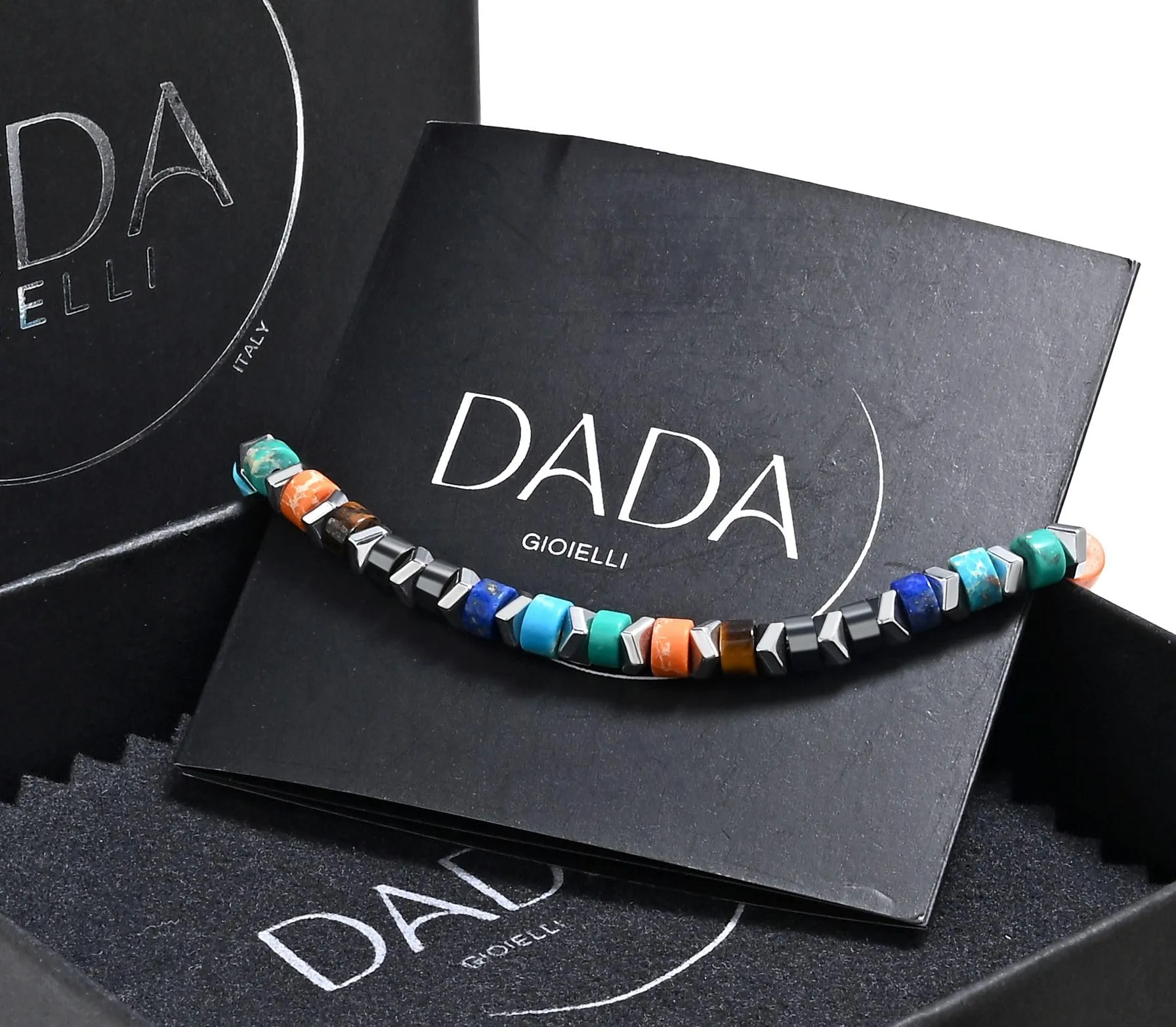 Dada Gioielli Bracciale Unisex in Acciaio Inossidabile e Pietre Naturali Multicolor Regolabile (Mix Color) - immagine 5