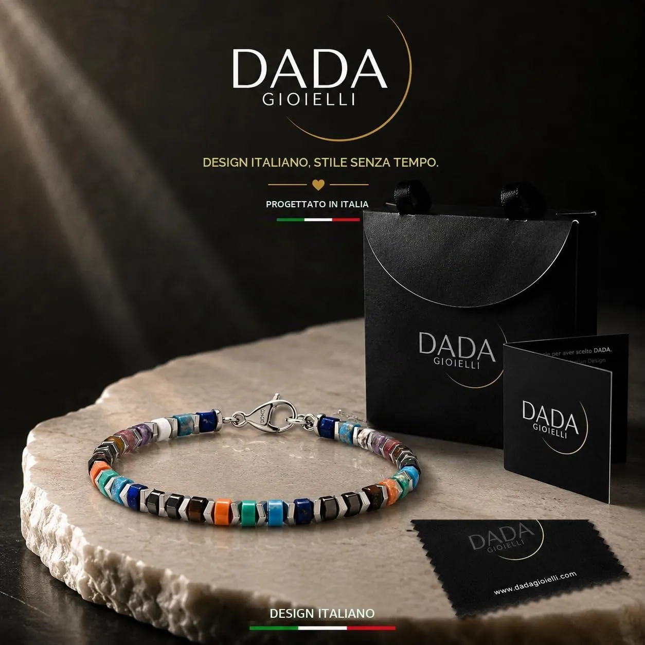 Dada Gioielli Bracciale Unisex in Acciaio Inossidabile e Pietre Naturali Multicolor Regolabile (Mix Color) - immagine 6