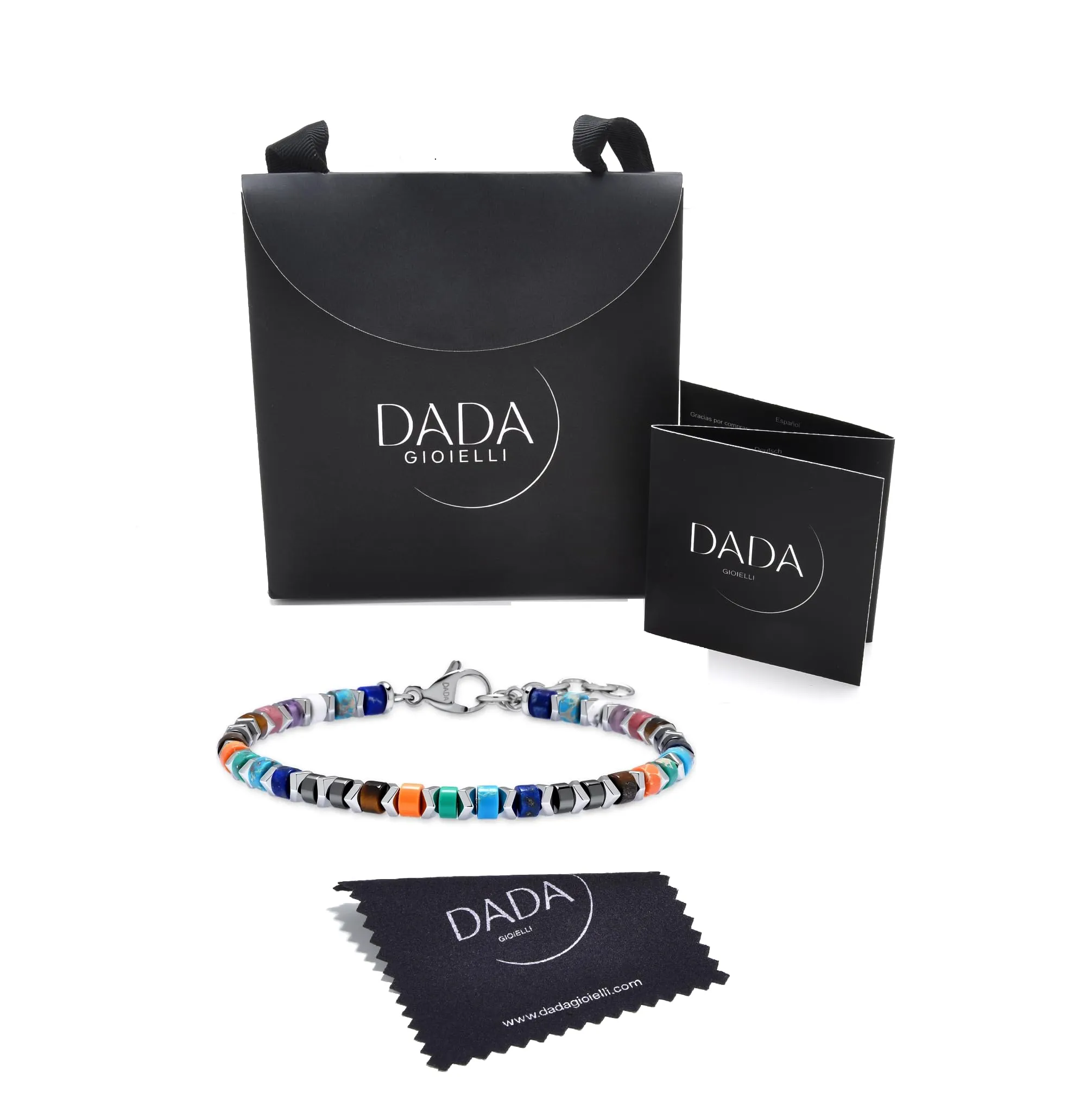 Dada Gioielli Bracciale Unisex in Acciaio Inossidabile e Pietre Naturali Multicolor Regolabile (Mix Color) - immagine 8