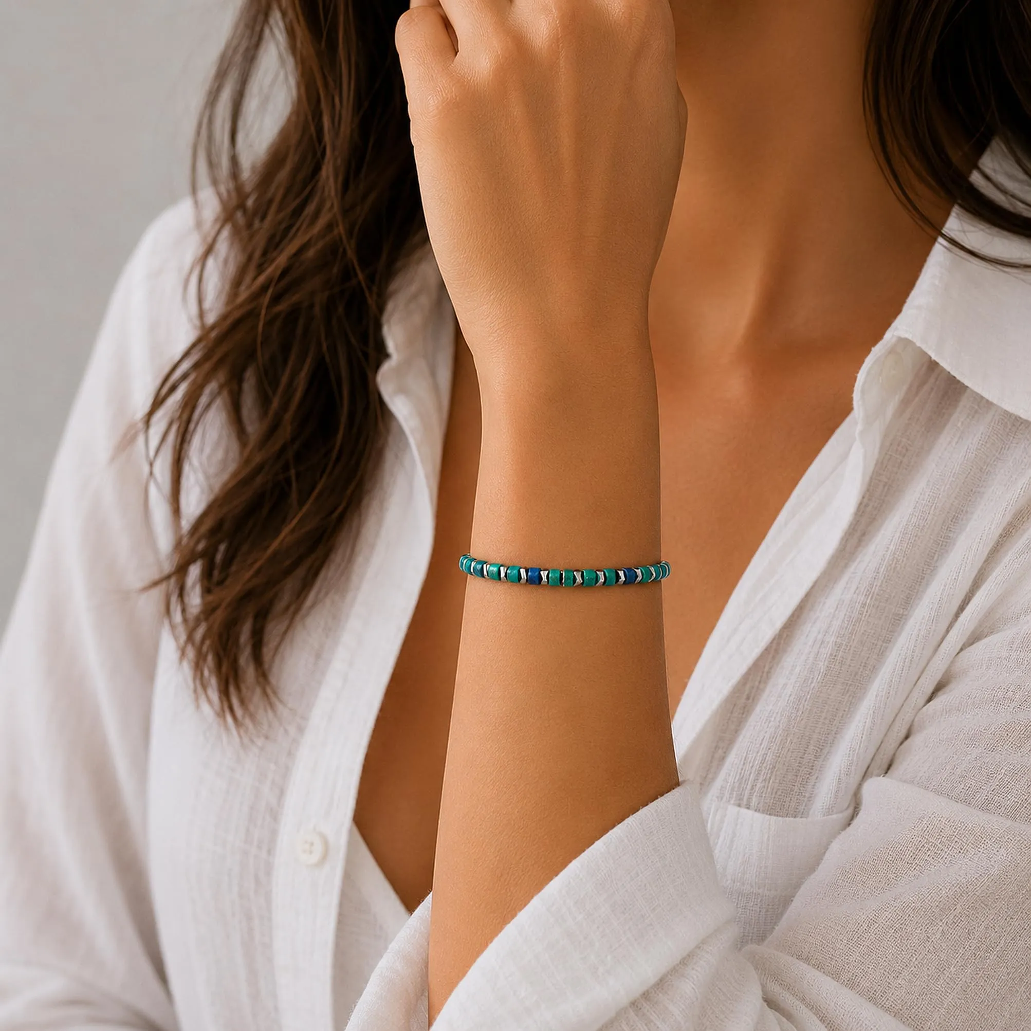 Dada Gioielli Bracciale Unisex in Acciaio Inossidabile e Pietre Naturali Multicolor - Verde + Lapis - immagine 2
