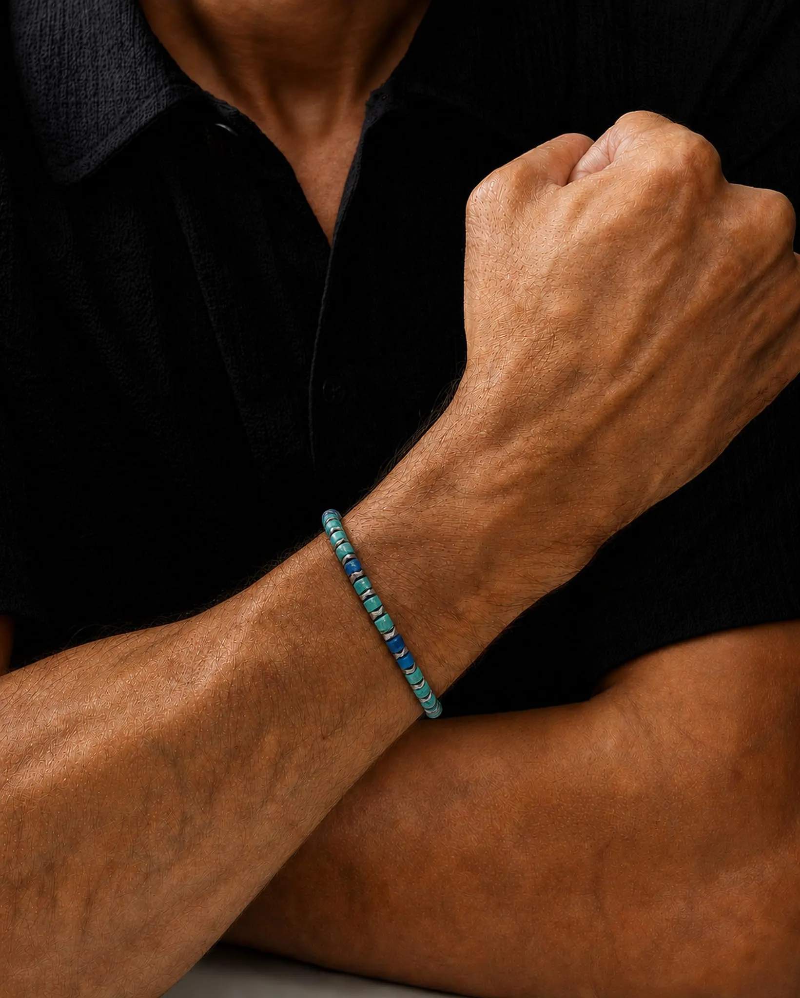 Dada Gioielli Bracciale Unisex in Acciaio Inossidabile e Pietre Naturali Multicolor - Verde + Lapis - immagine 3