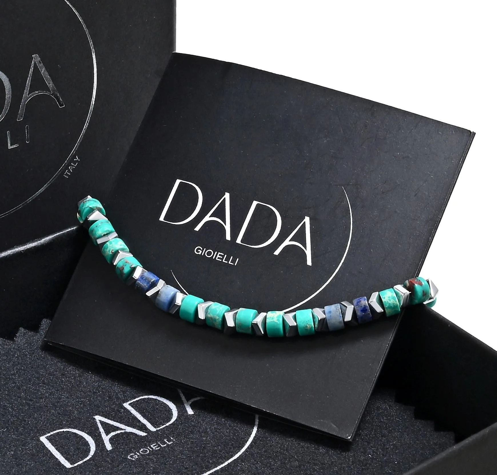 Dada Gioielli Bracciale Unisex in Acciaio Inossidabile e Pietre Naturali Multicolor - Verde + Lapis - immagine 5
