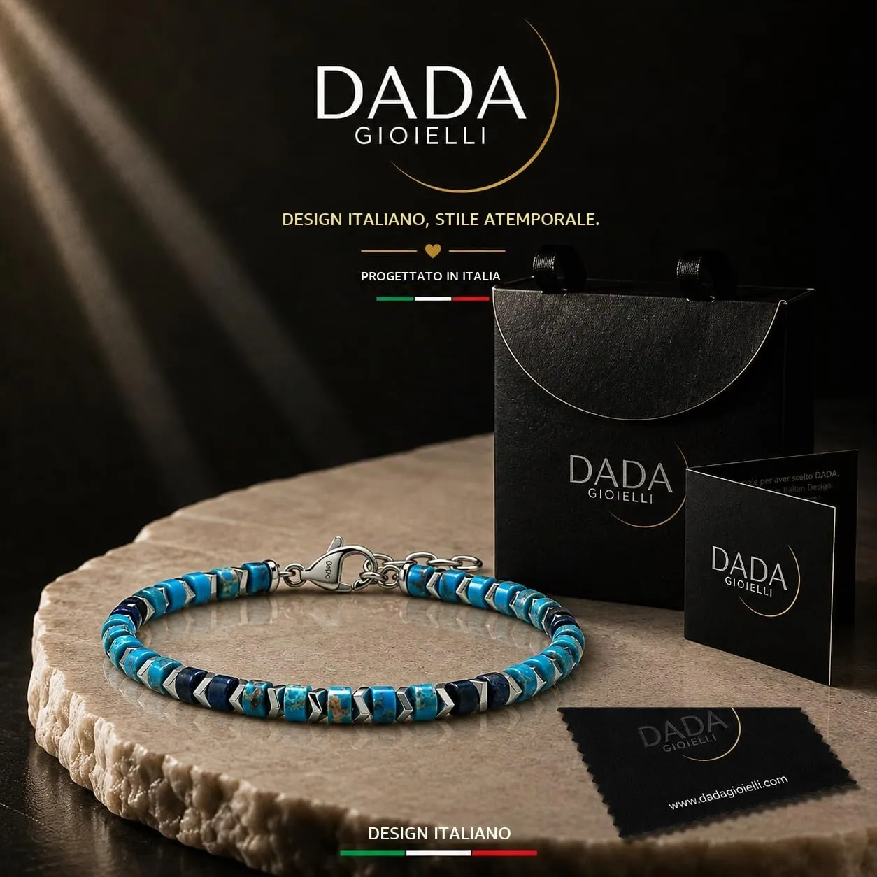 Dada Gioielli Bracciale Unisex in Acciaio Inossidabile e Pietre Naturali Multicolor - Verde + Lapis - immagine 6
