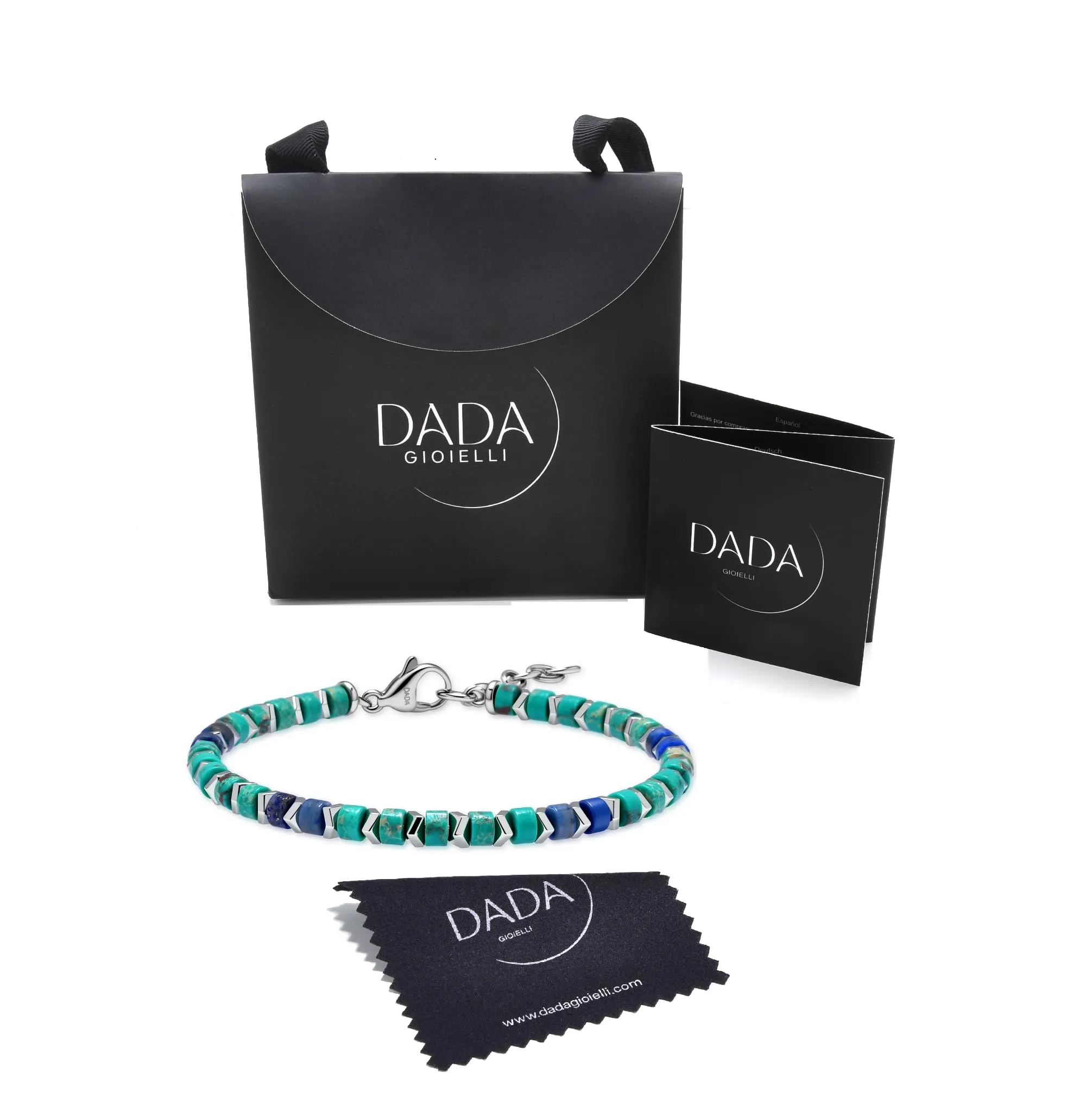 Dada Gioielli Bracciale Unisex in Acciaio Inossidabile e Pietre Naturali Multicolor - Verde + Lapis - immagine 8
